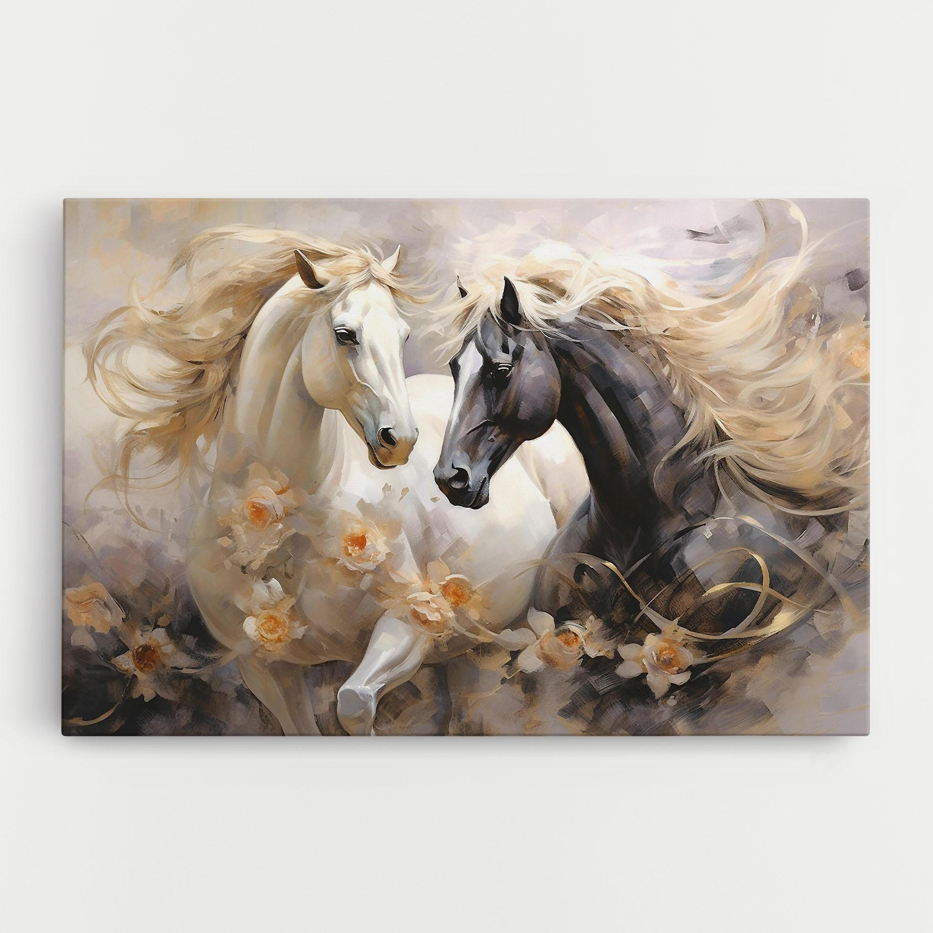Картина на платно Black And White Horses mockup 0