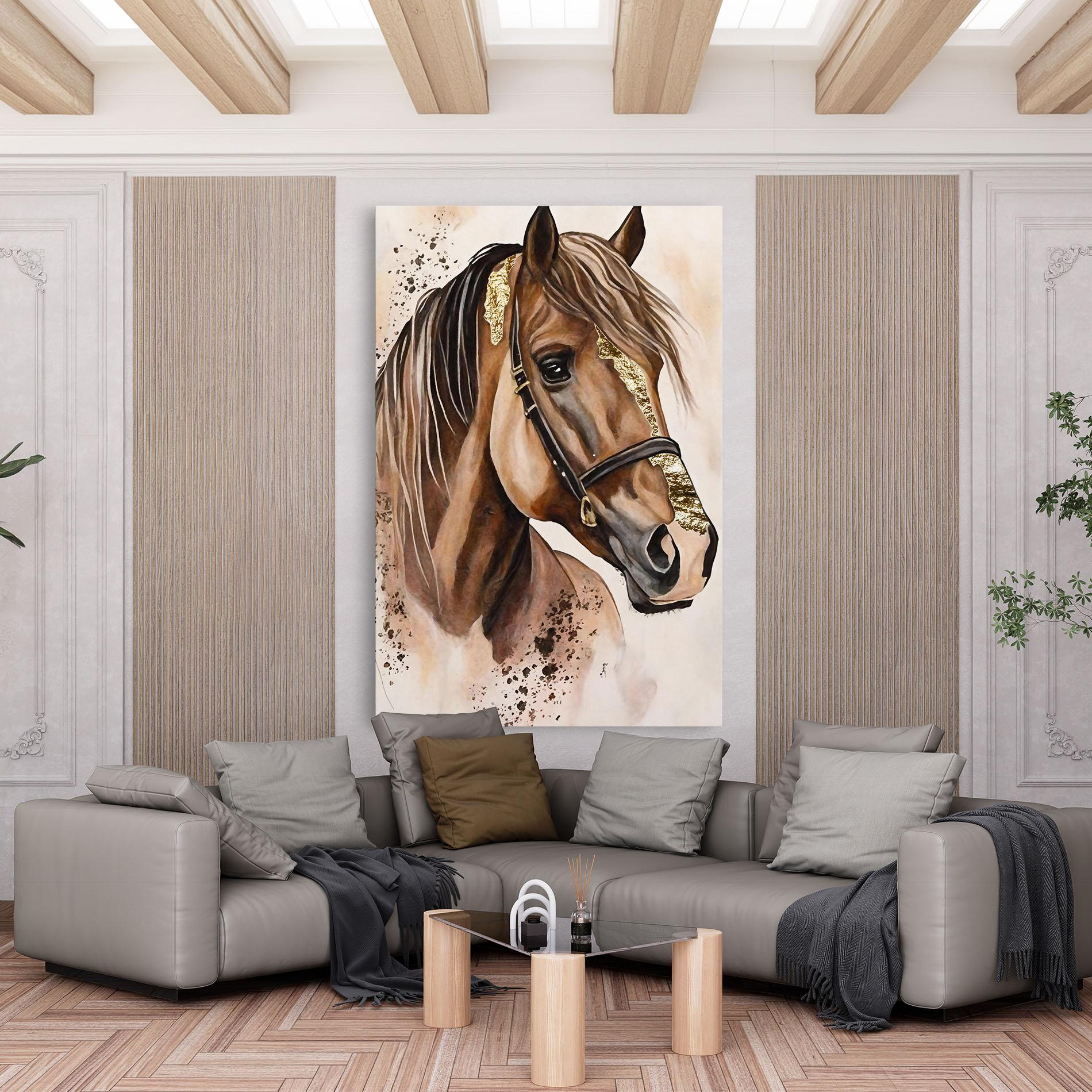 Картина на платно Gold Horse Painting mockup 6