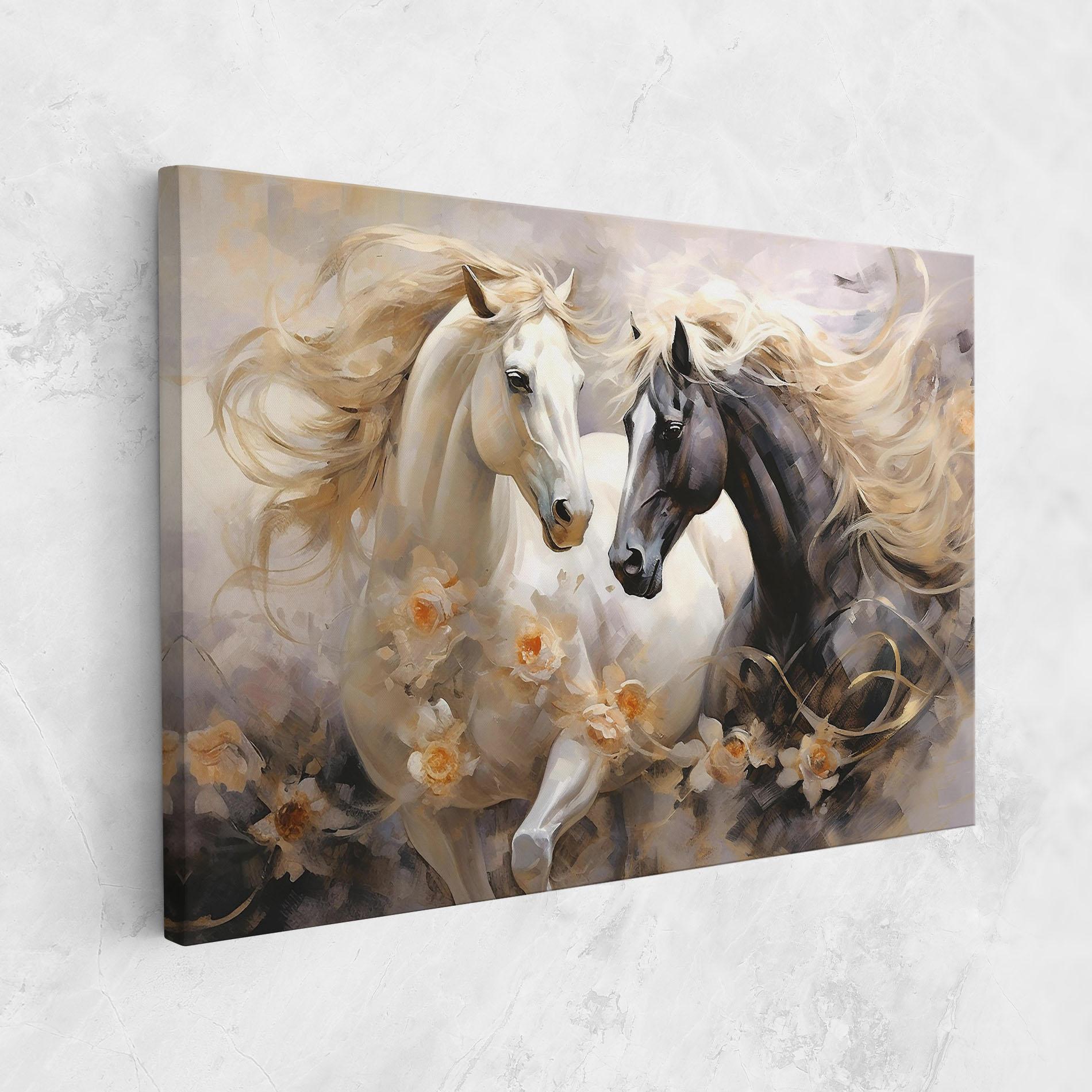 Картина на платно Black And White Horses mockup 1