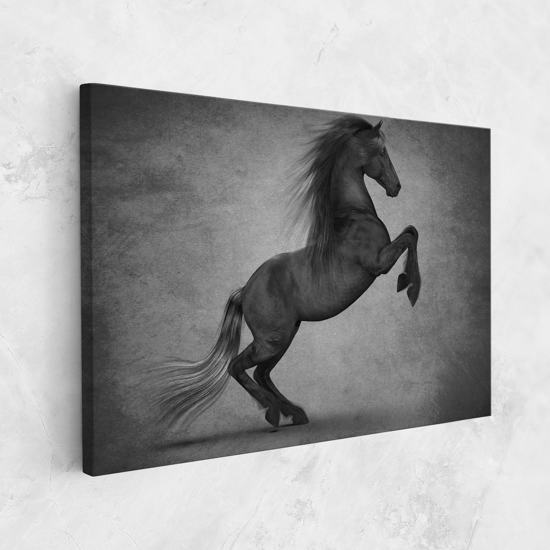 Картина на платно Black Horse Jumping mockup 1
