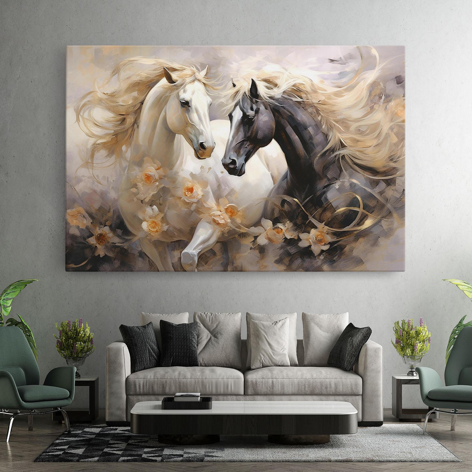 Картина на платно Black And White Horses mockup 7