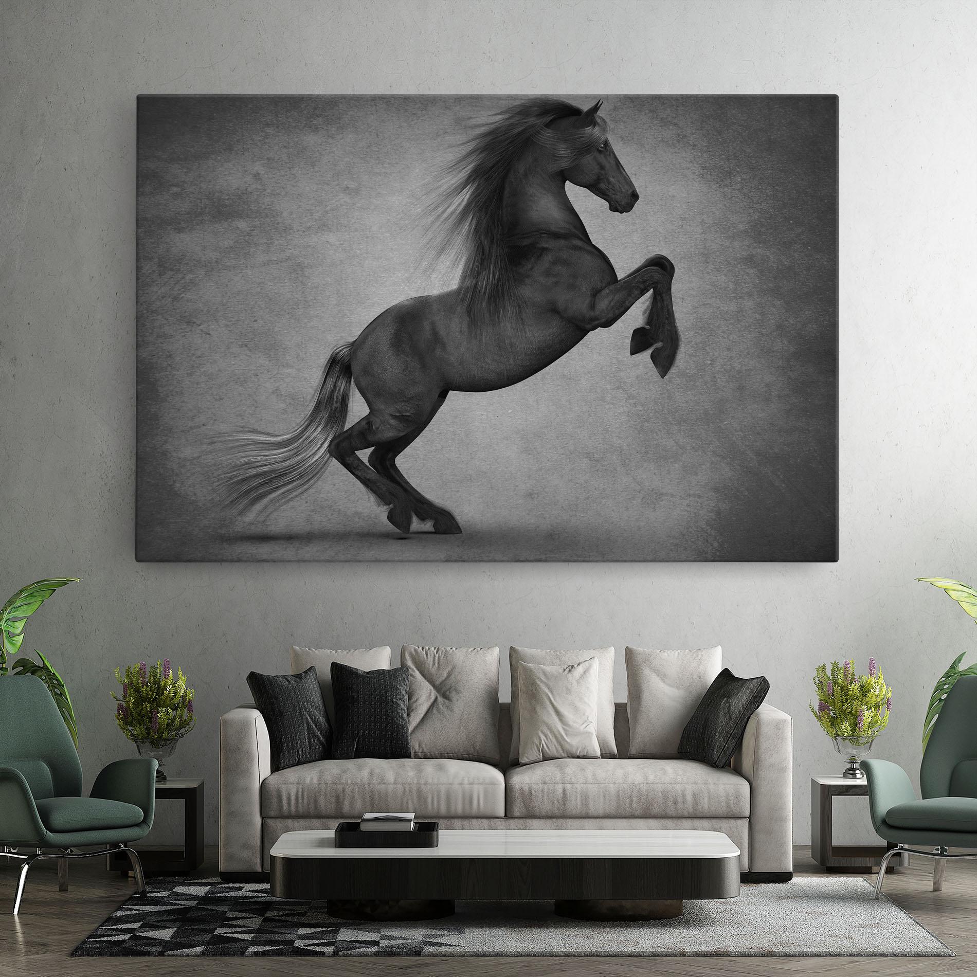 Картина на платно Black Horse Jumping mockup 7