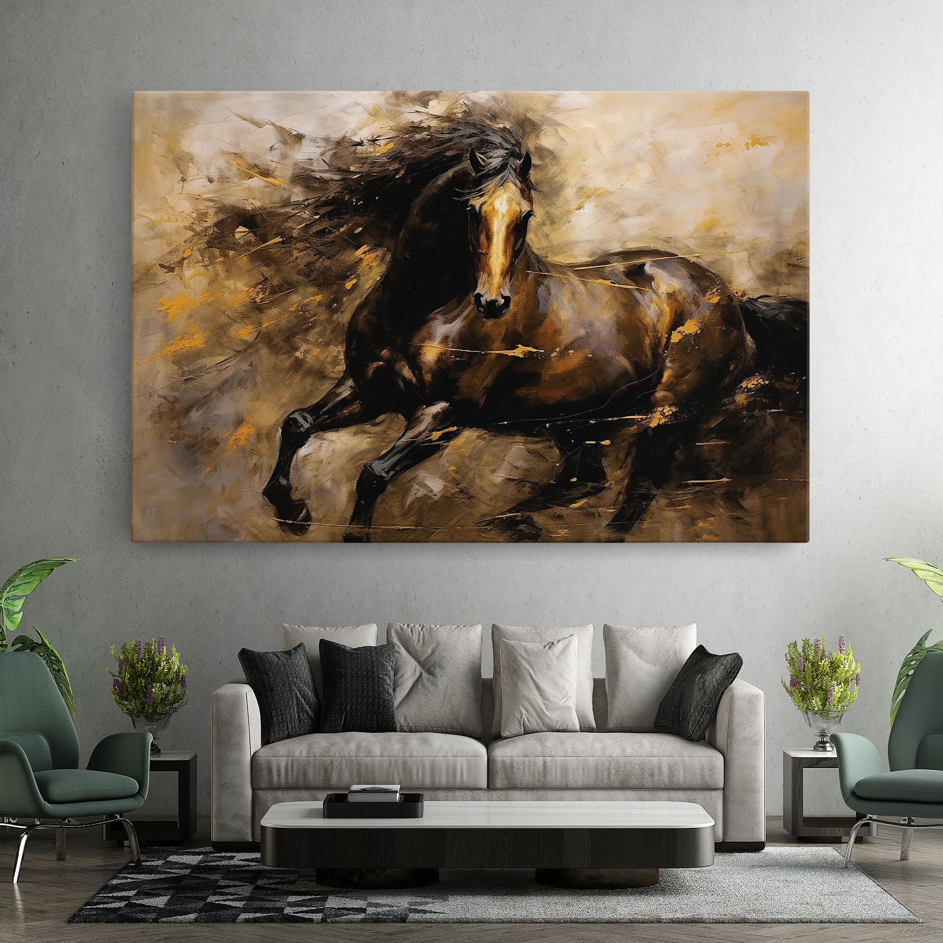 Картина на платно Gold Brown Horse mockup 7