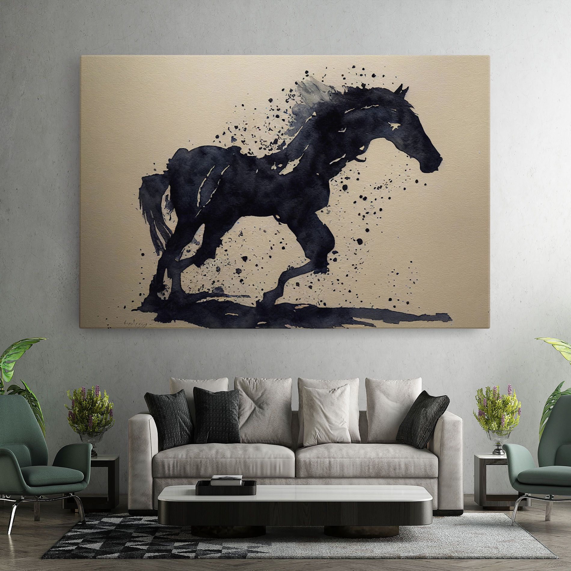 Watercolor Black Horse mockup 7
