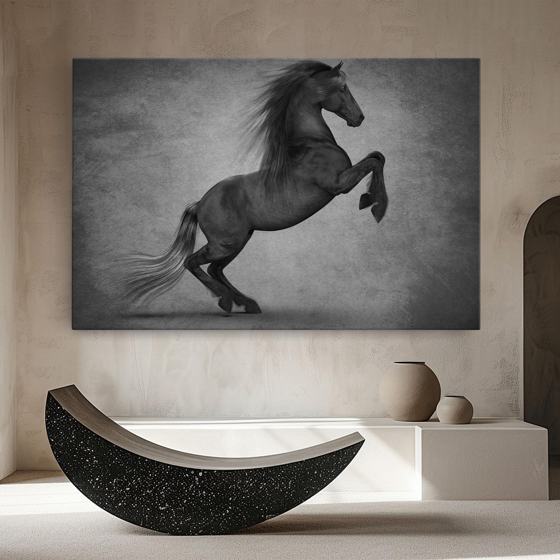 Картина на платно Black Horse Jumping mockup 8