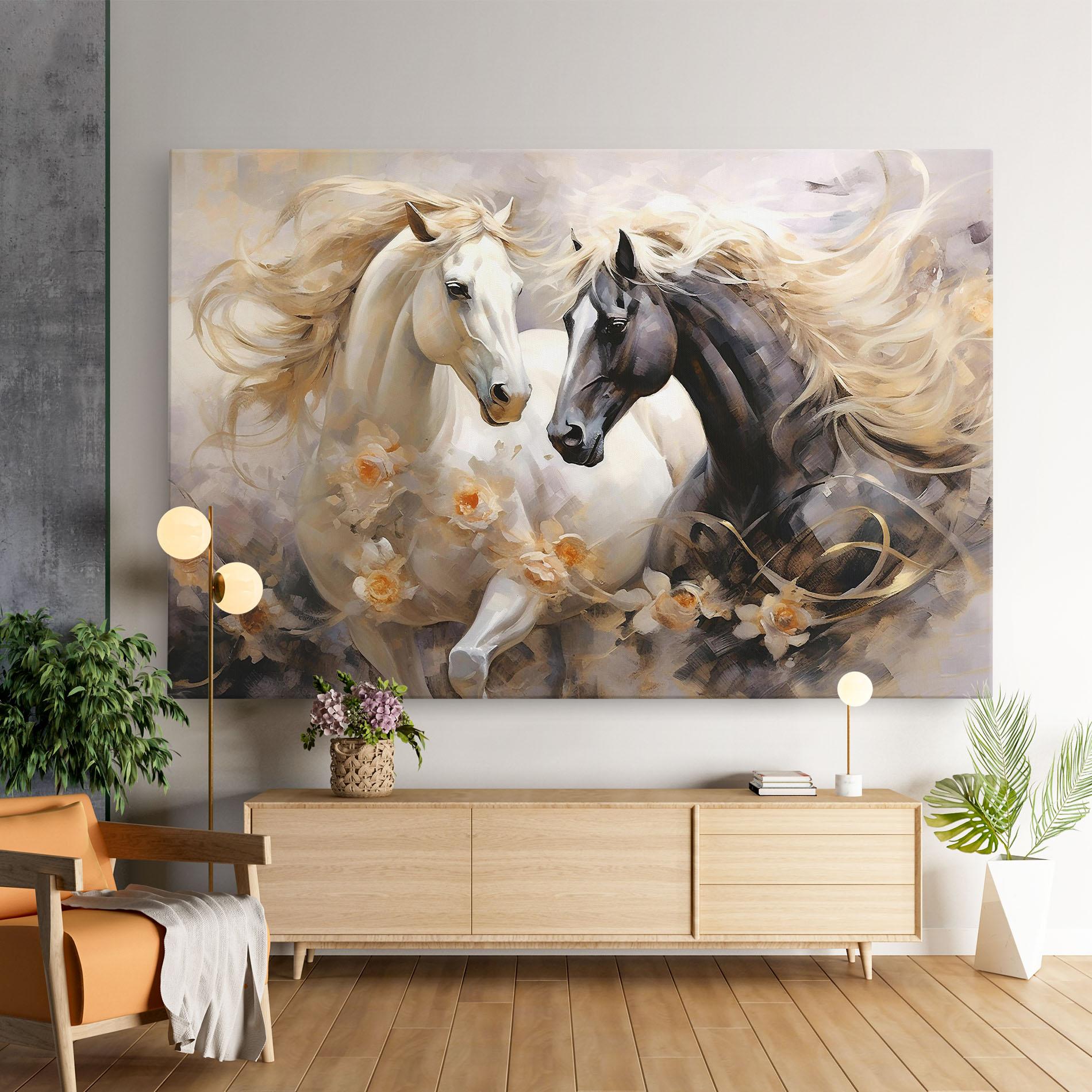 Картина на платно Black And White Horses mockup 9