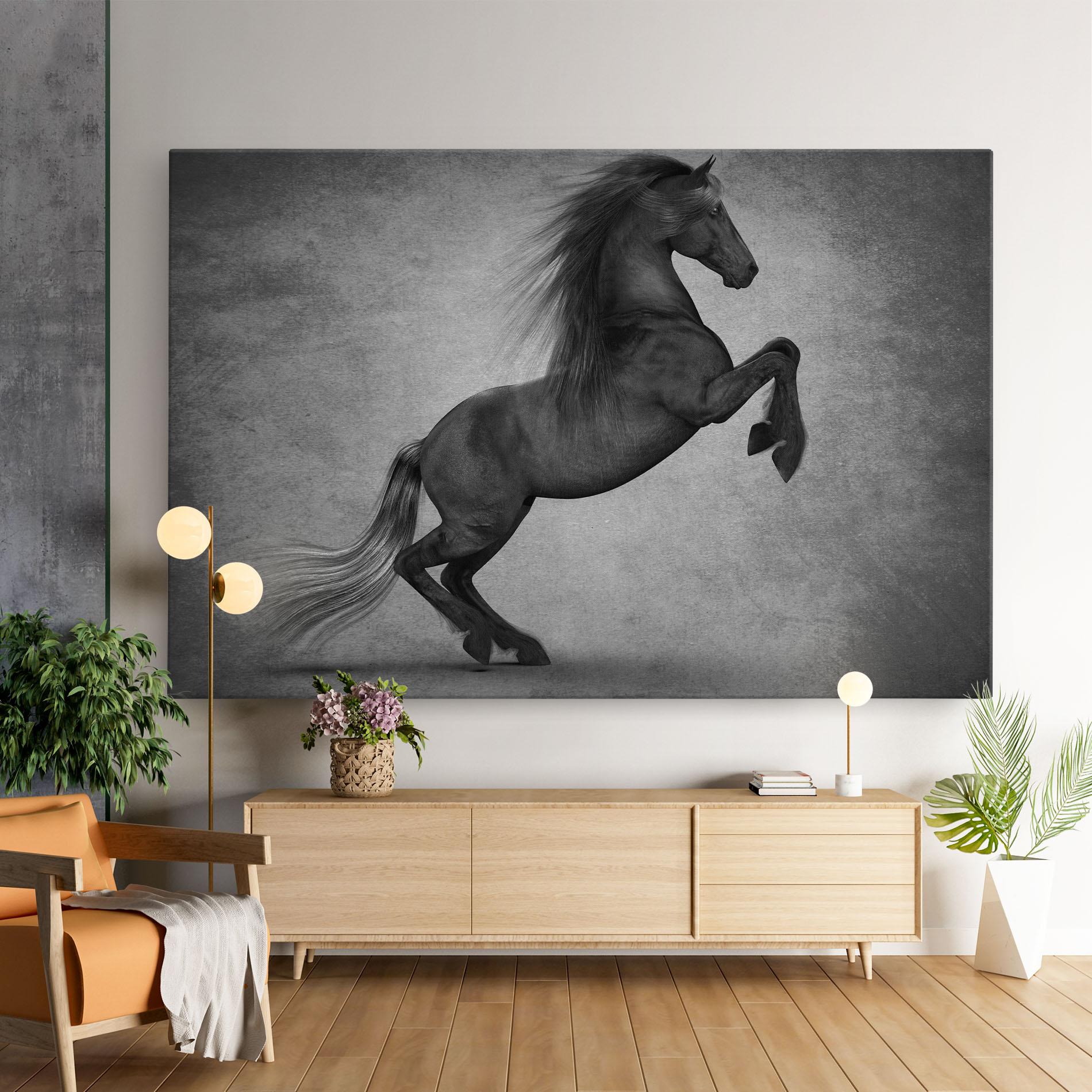 Картина на платно Black Horse Jumping mockup 9