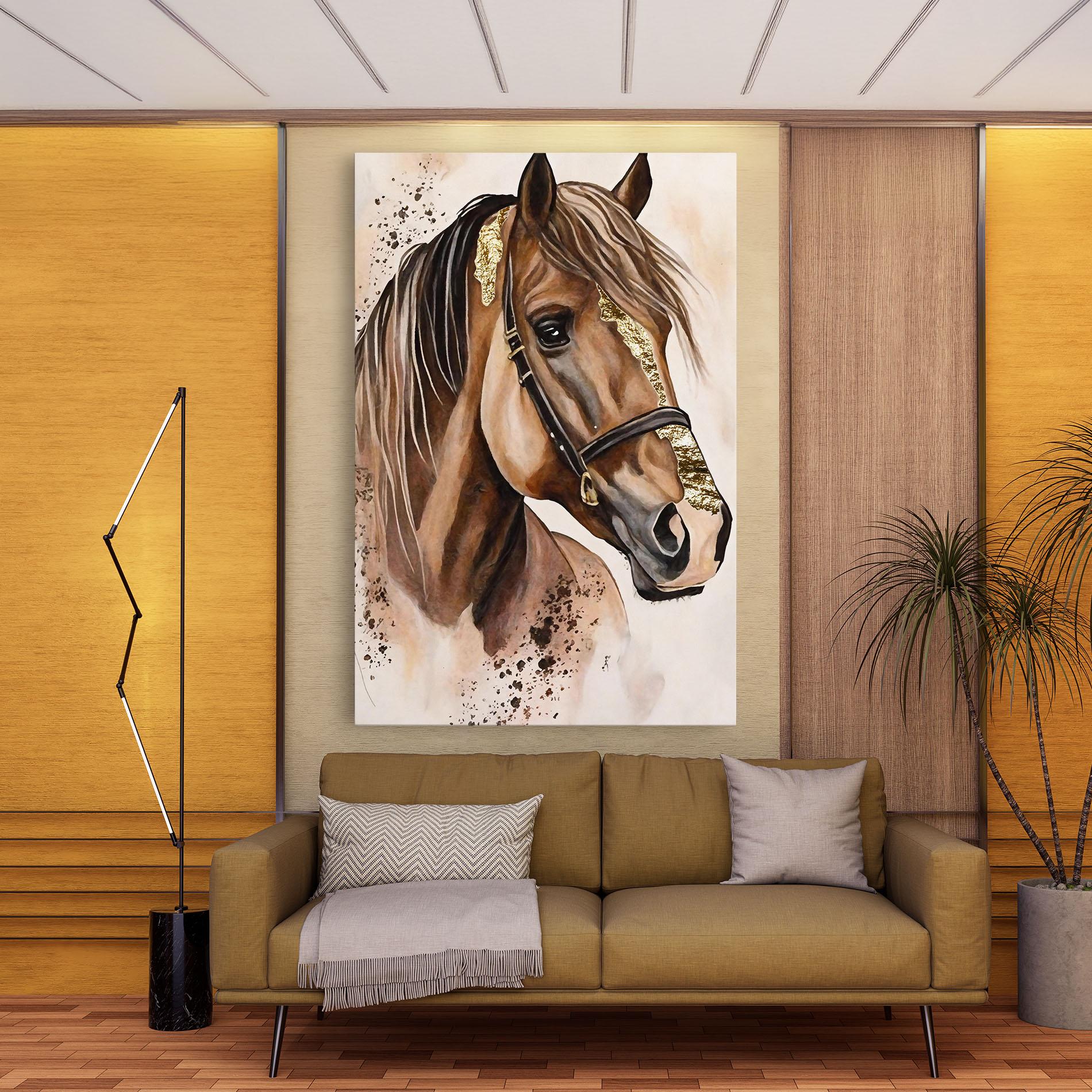 Картина на платно Gold Horse Painting mockup 9