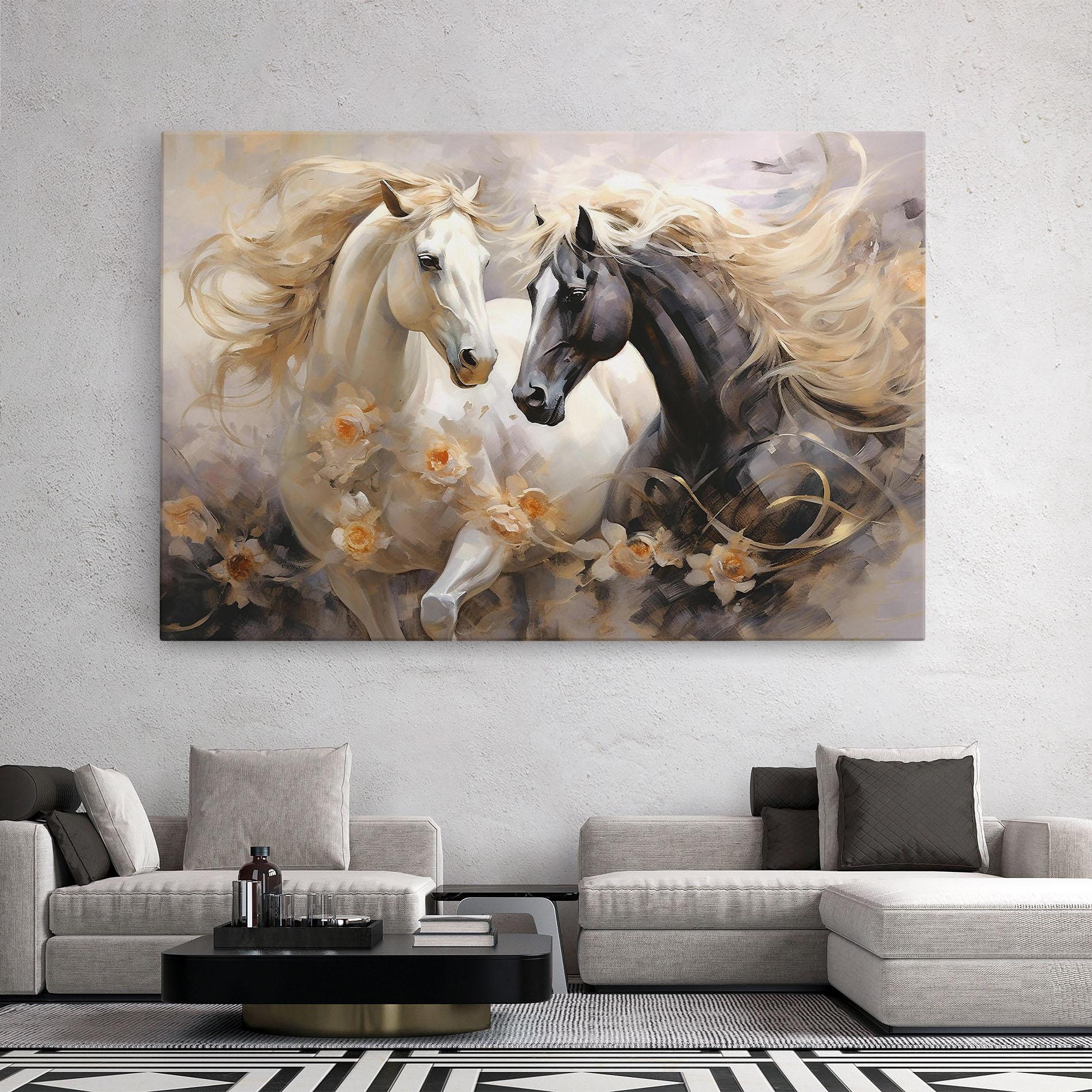 Картина на платно Black And White Horses mockup 2