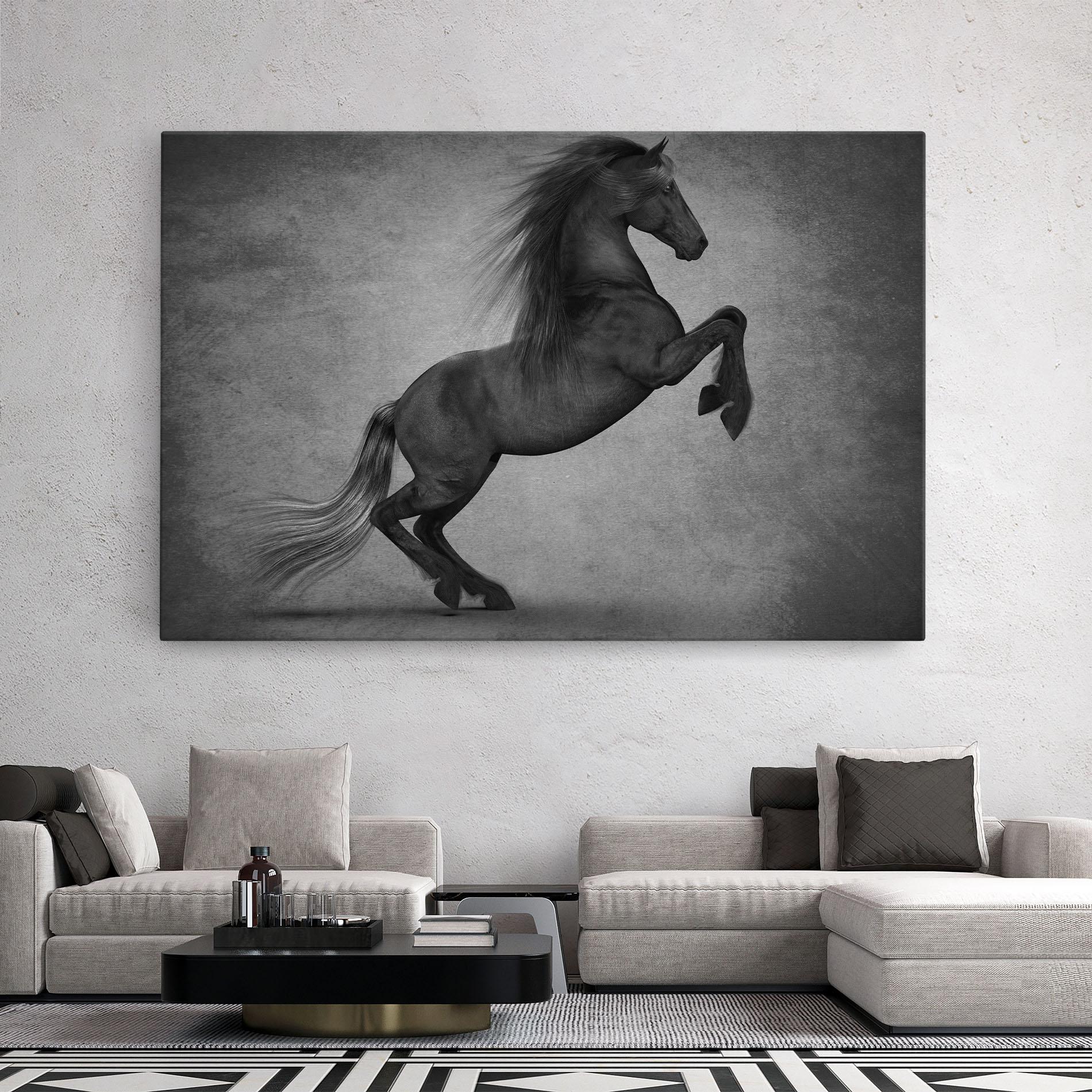 Картина на платно Black Horse Jumping mockup 2