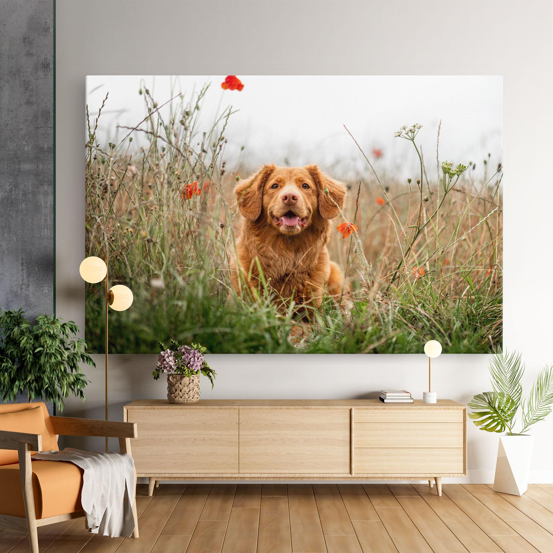 Картина на платно Red Flowers Dog mockup 9