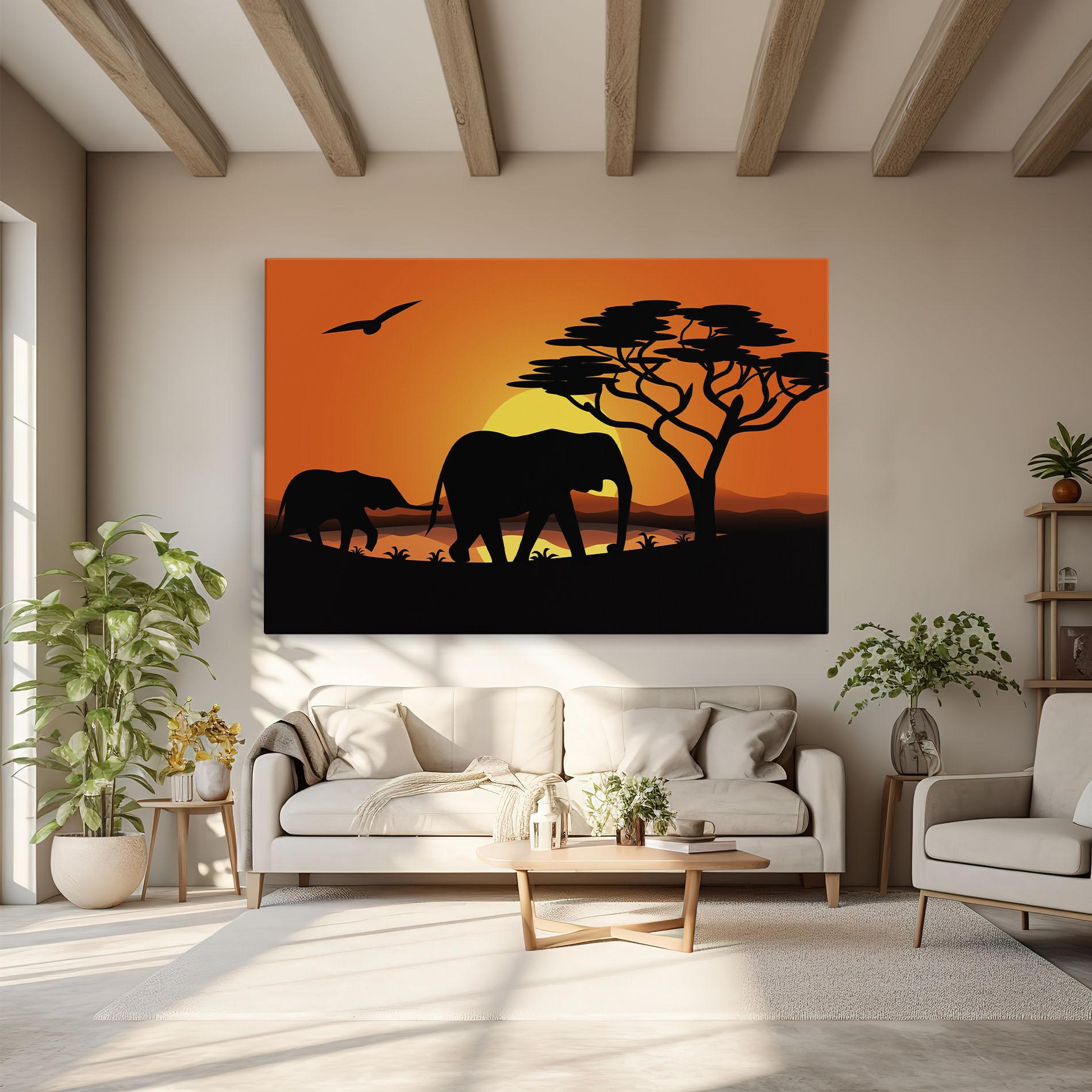 Картина на платно Elephant Sunset mockup 6