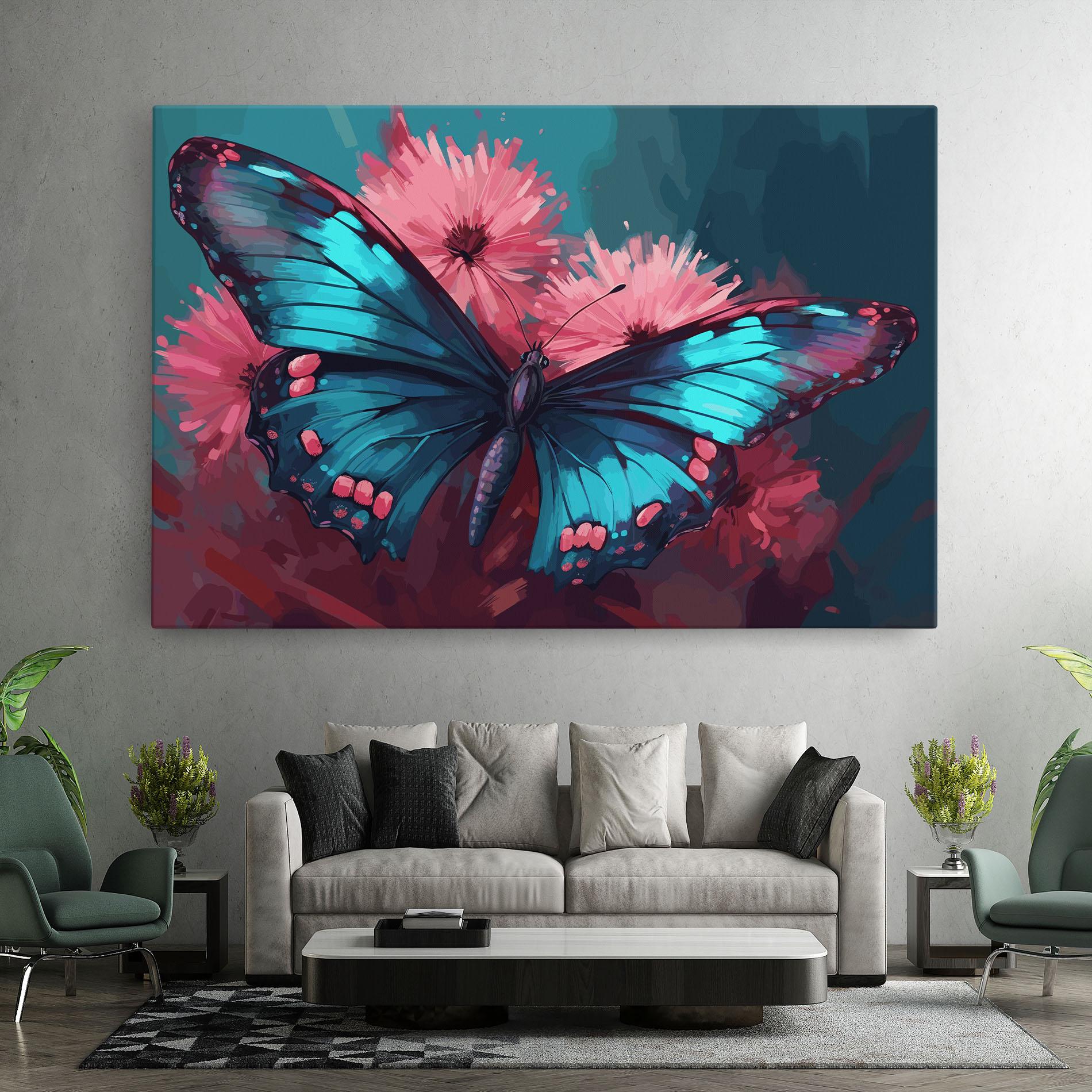 Картина на платно Blue Butterfly On Pink mockup 7