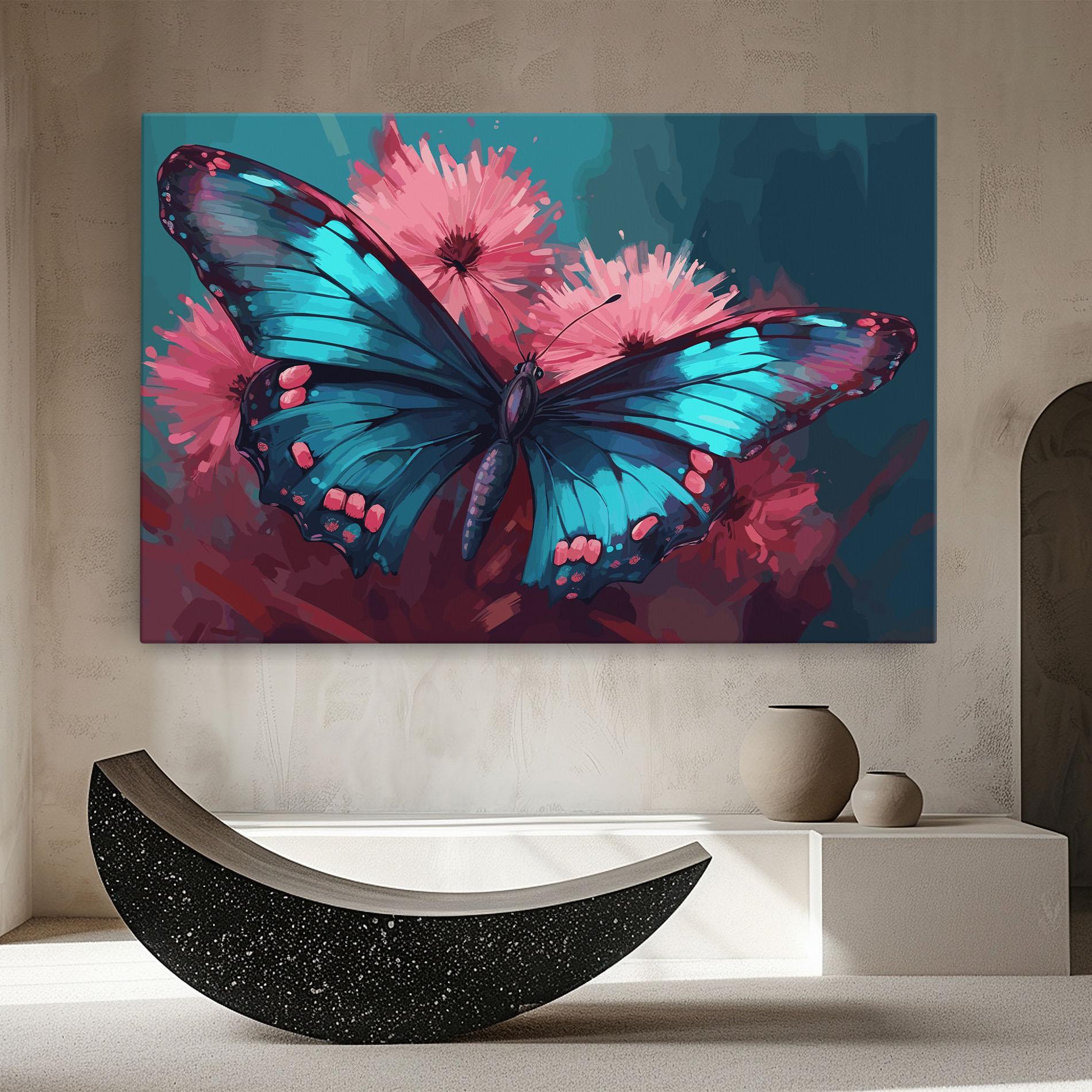 Картина на платно Blue Butterfly On Pink mockup 8