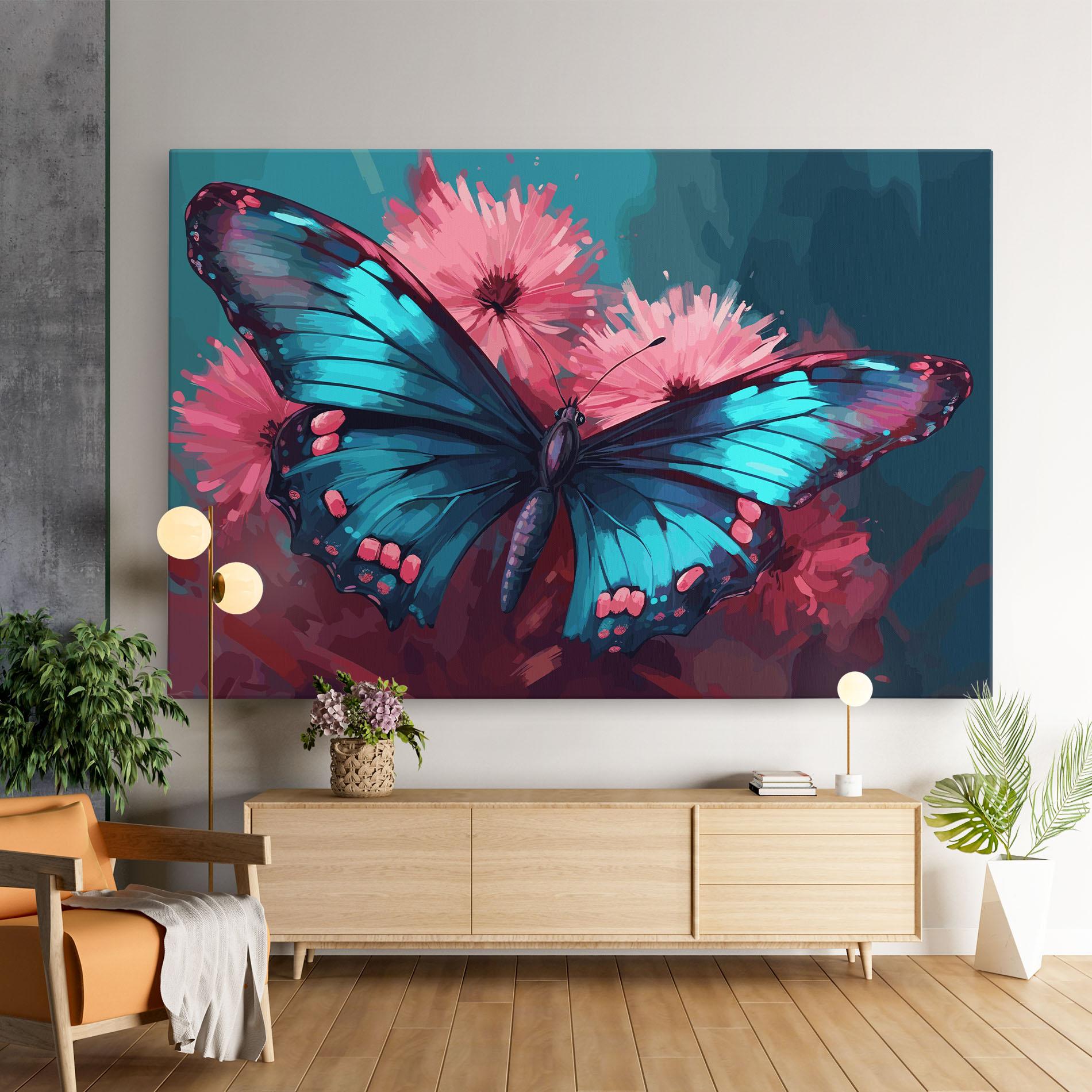 Картина на платно Blue Butterfly On Pink mockup 9