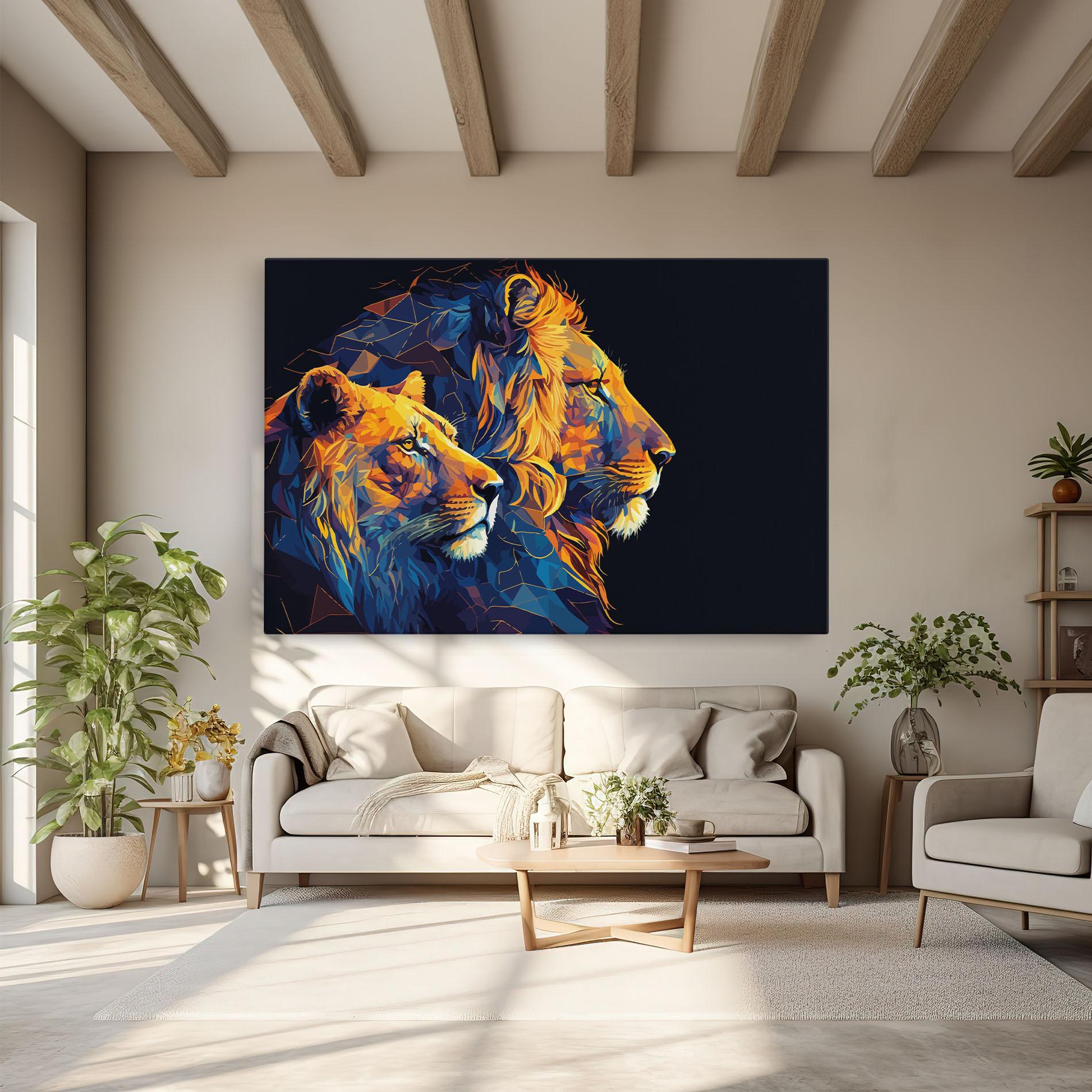 Картина на платно Orange Blue Lion mockup 6