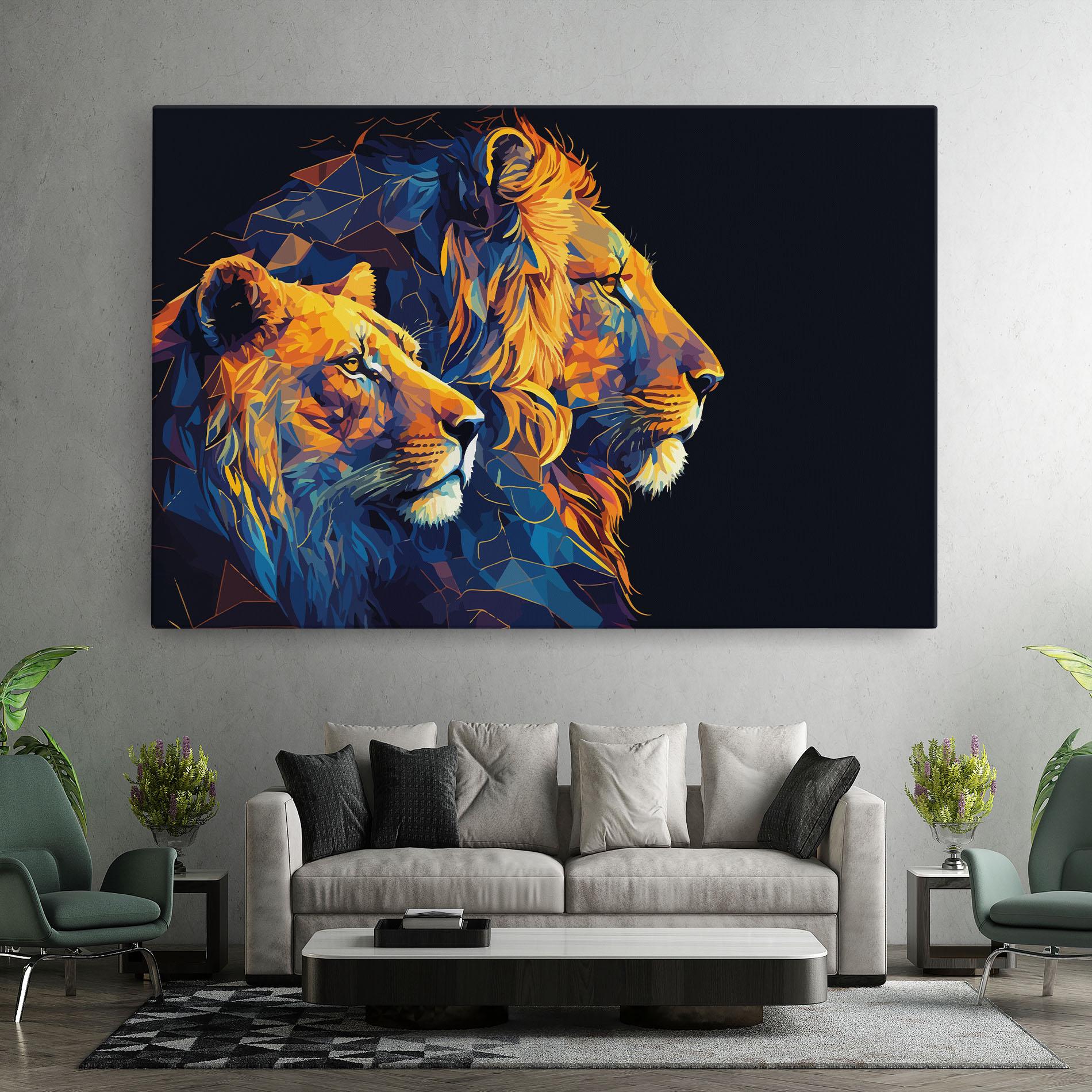 Картина на платно Orange Blue Lion mockup 7