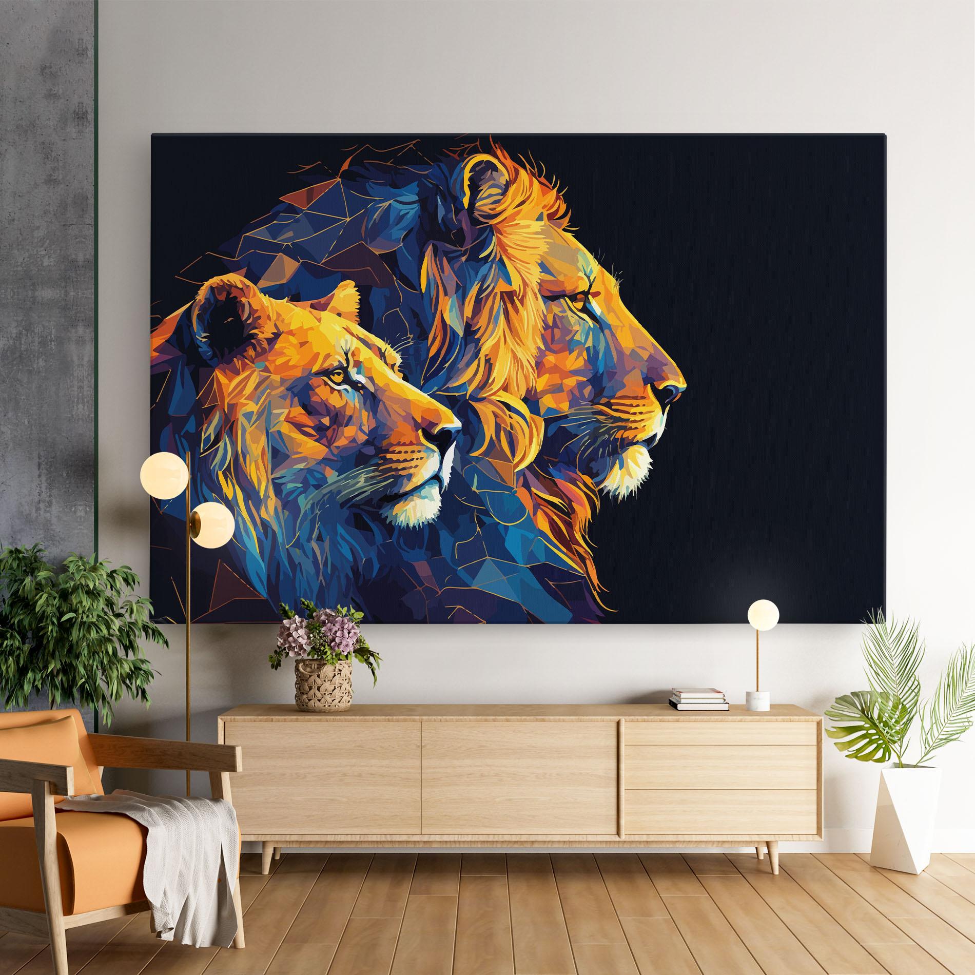 Картина на платно Orange Blue Lion mockup 9
