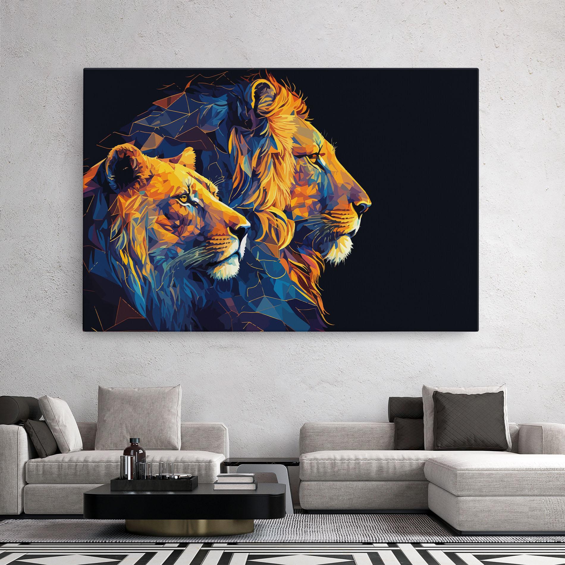 Картина на платно Orange Blue Lion mockup 2