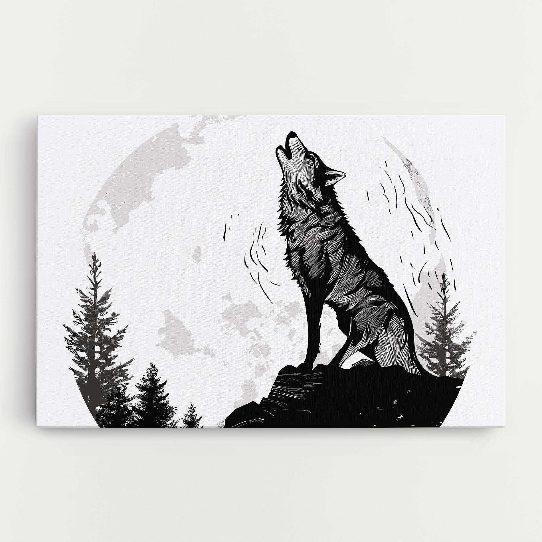 Картина на платно Grey Moon Wolf mockup 0