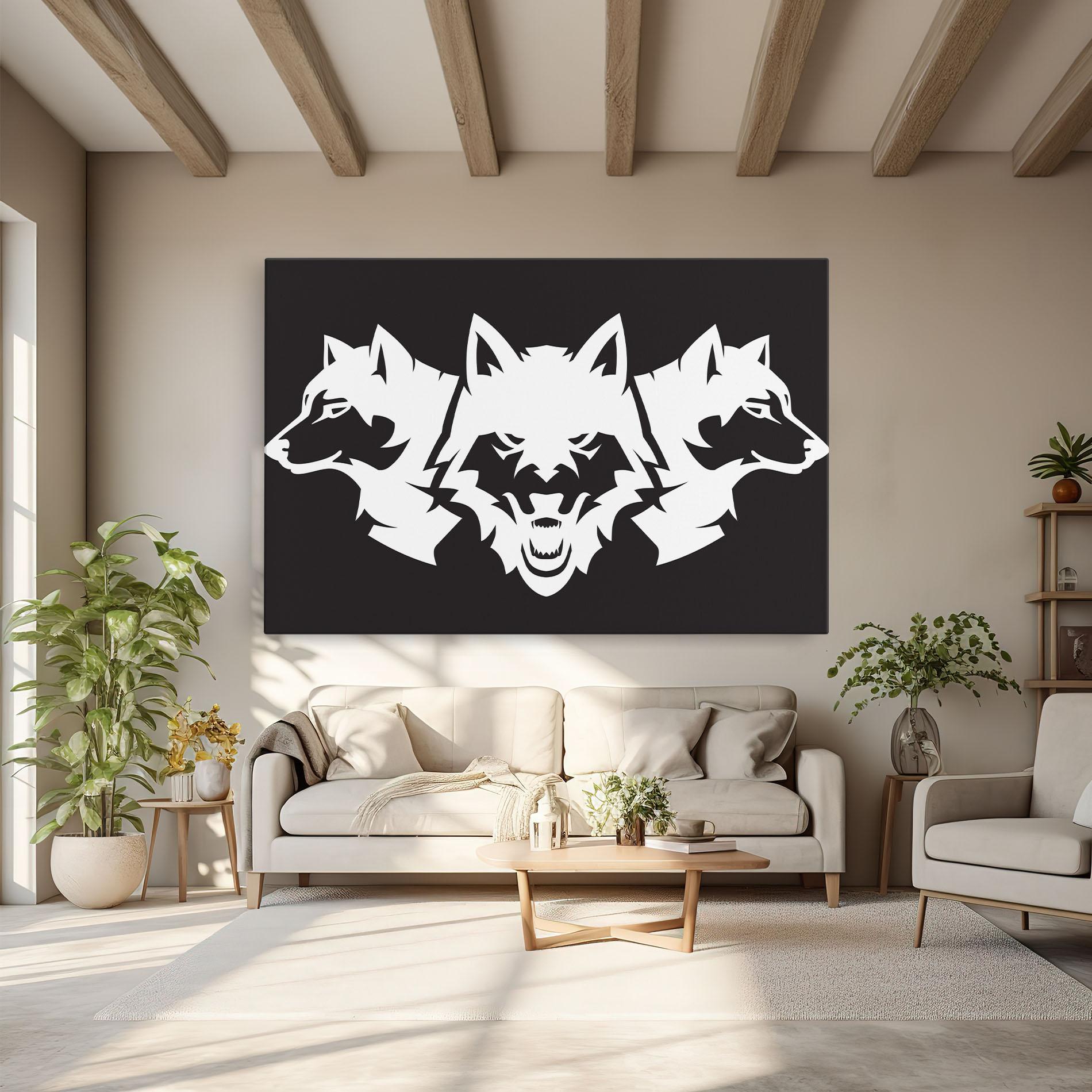 Картина на платно 3 Wolf Heads mockup 6
