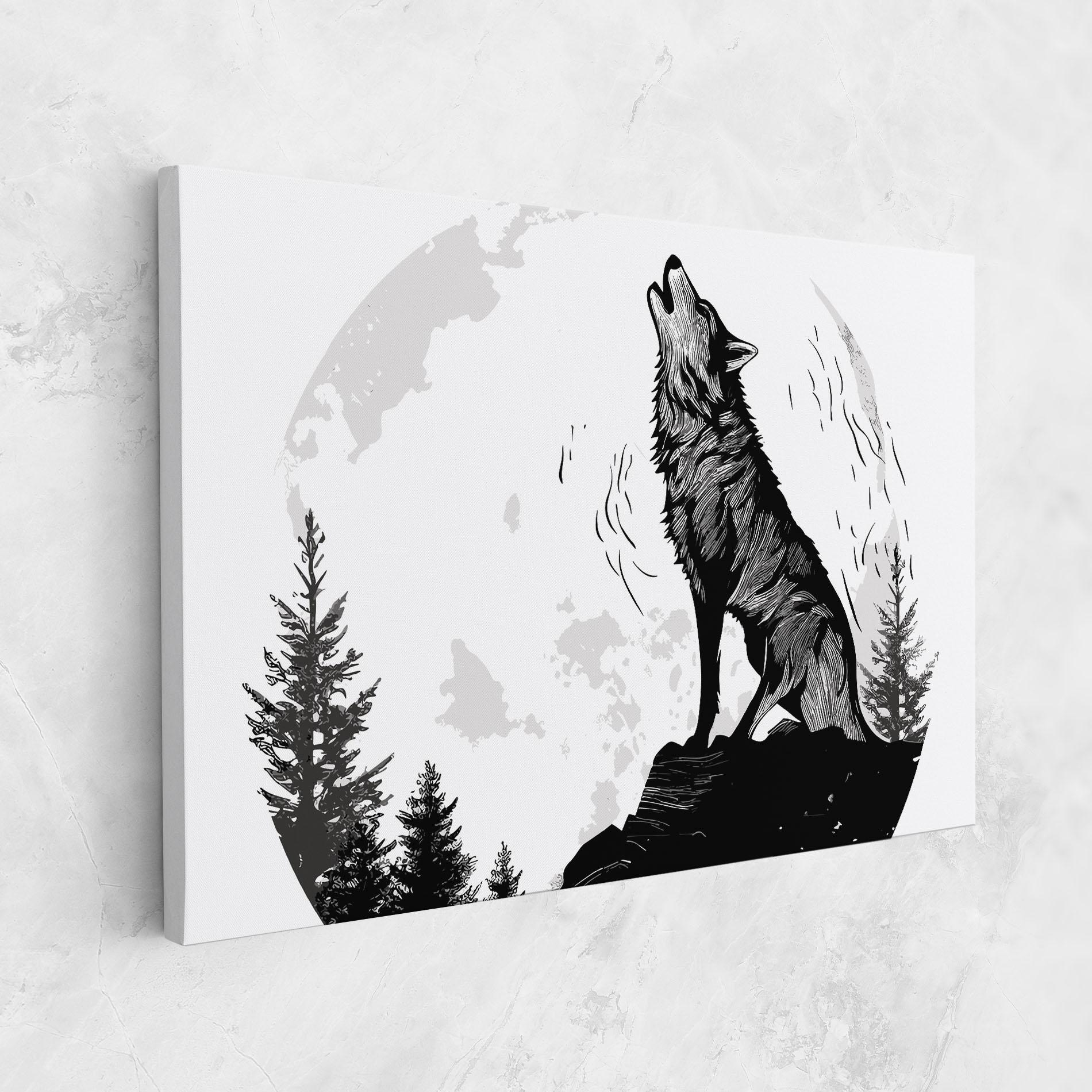 Картина на платно Grey Moon Wolf mockup 1