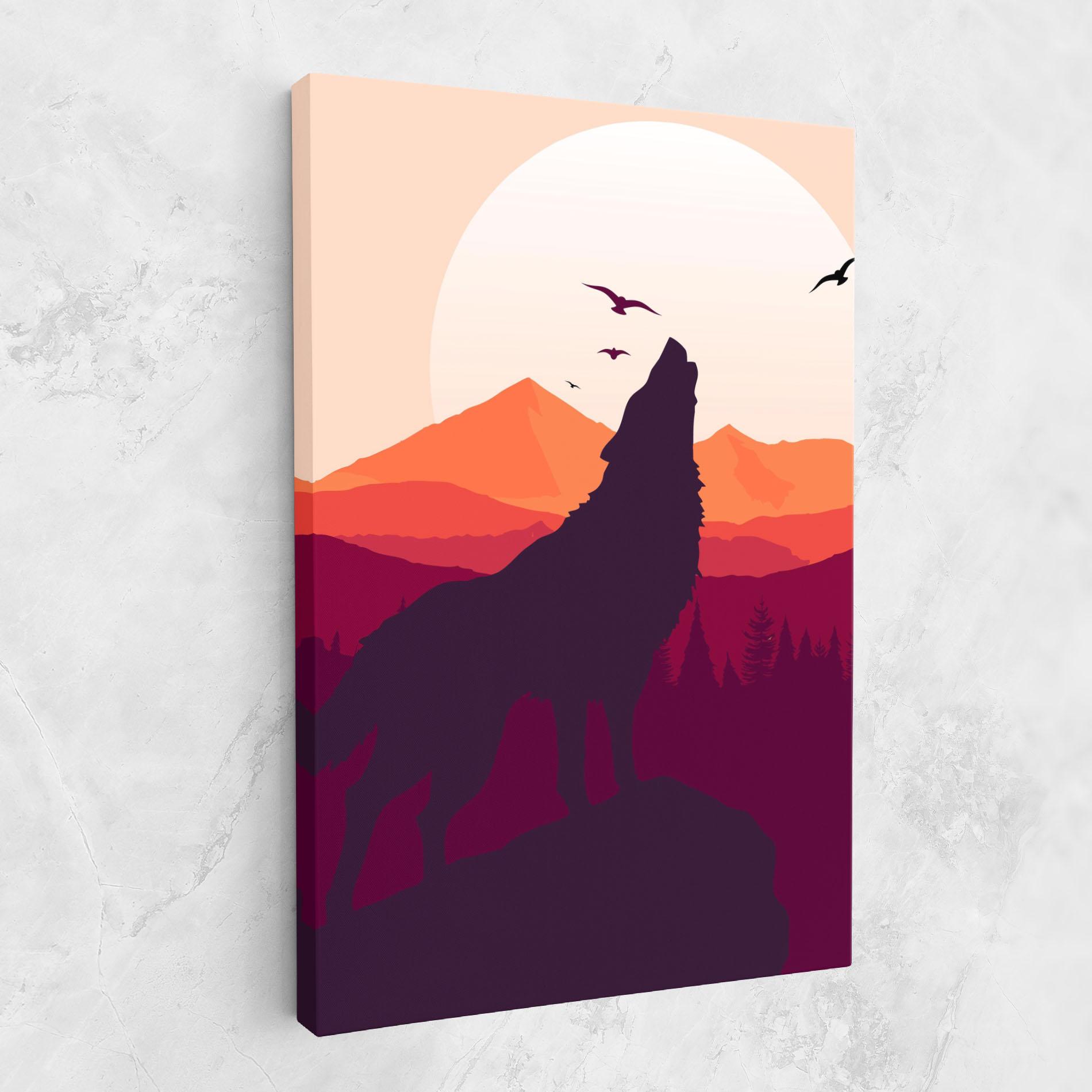 Картина на платно Wolf Pink Moon mockup 1