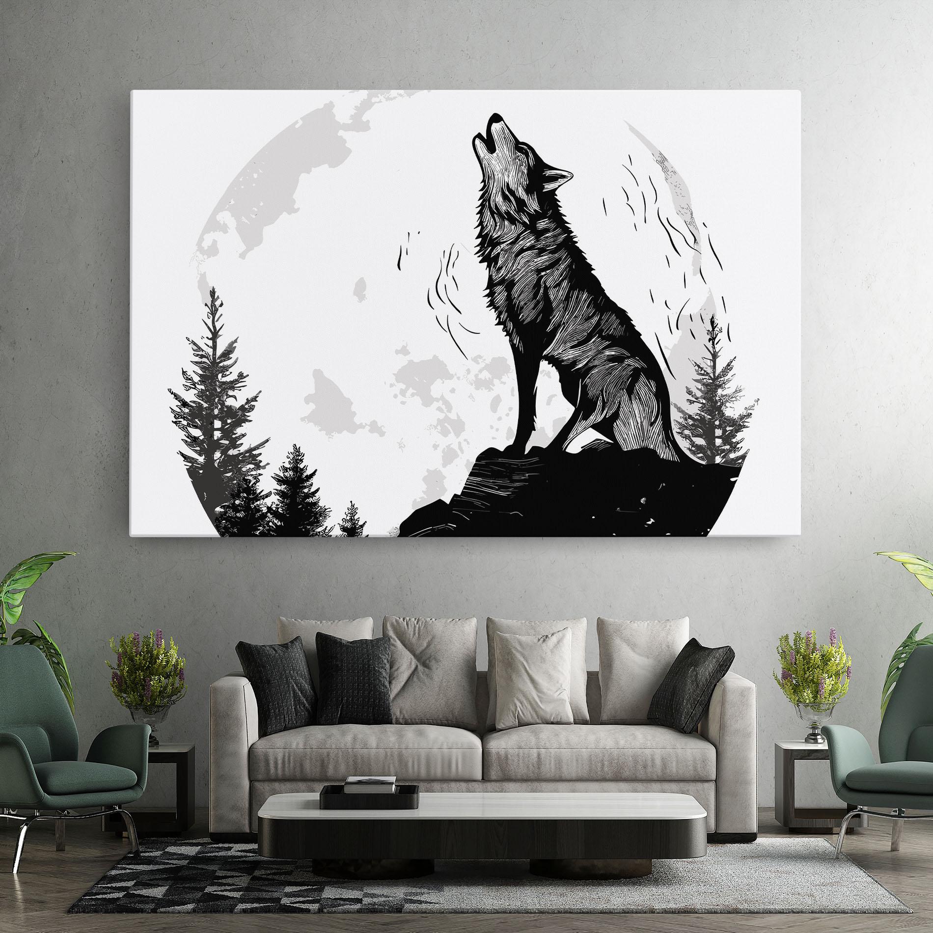 Картина на платно Grey Moon Wolf mockup 7
