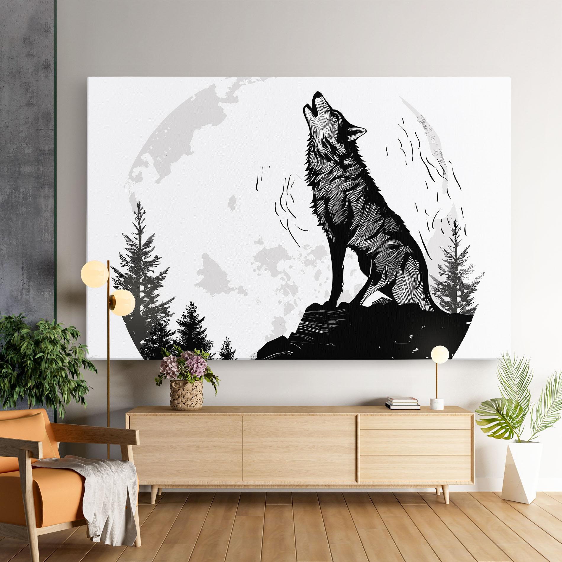 Картина на платно Grey Moon Wolf mockup 9