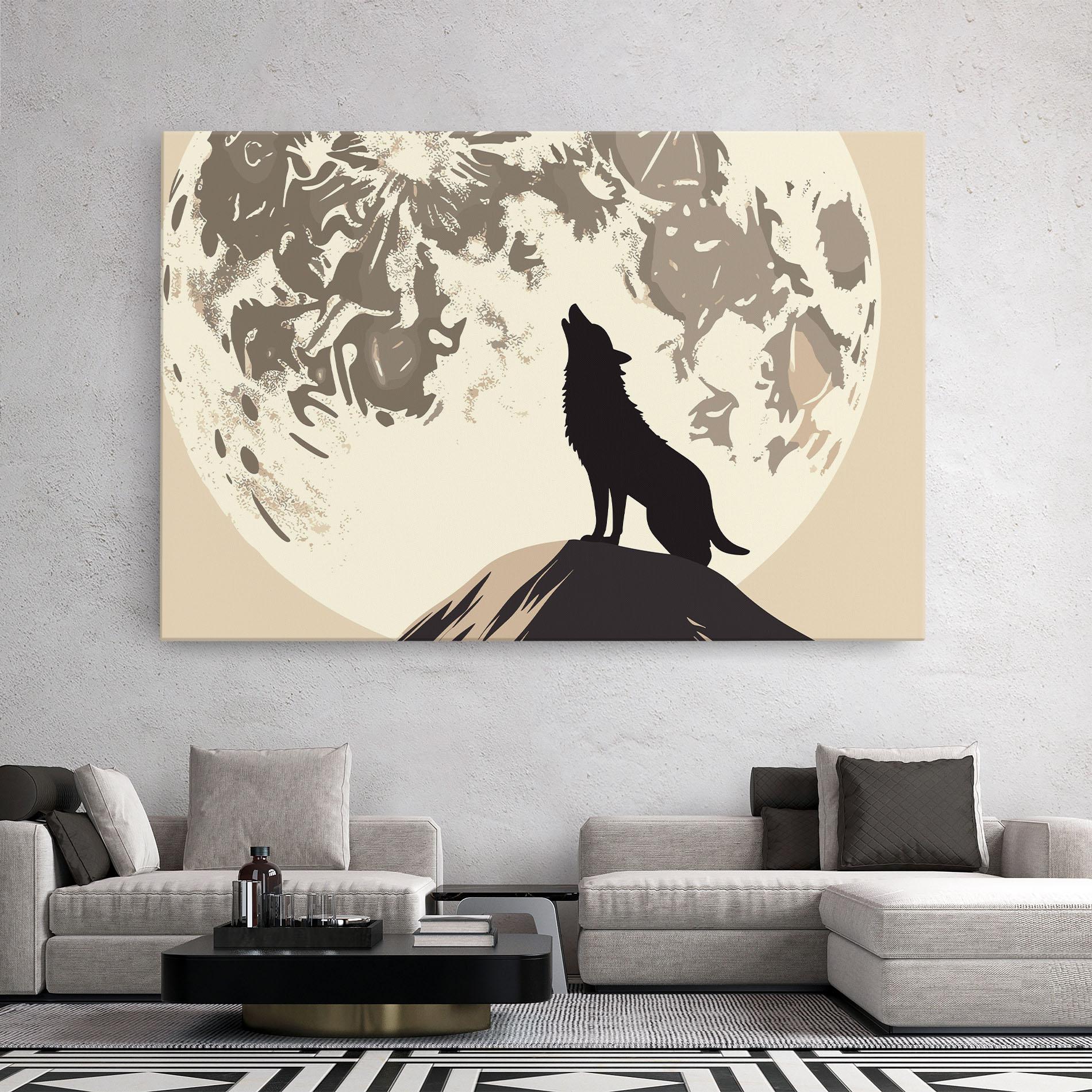 Картина на платно Cream Moon Wolf mockup 2