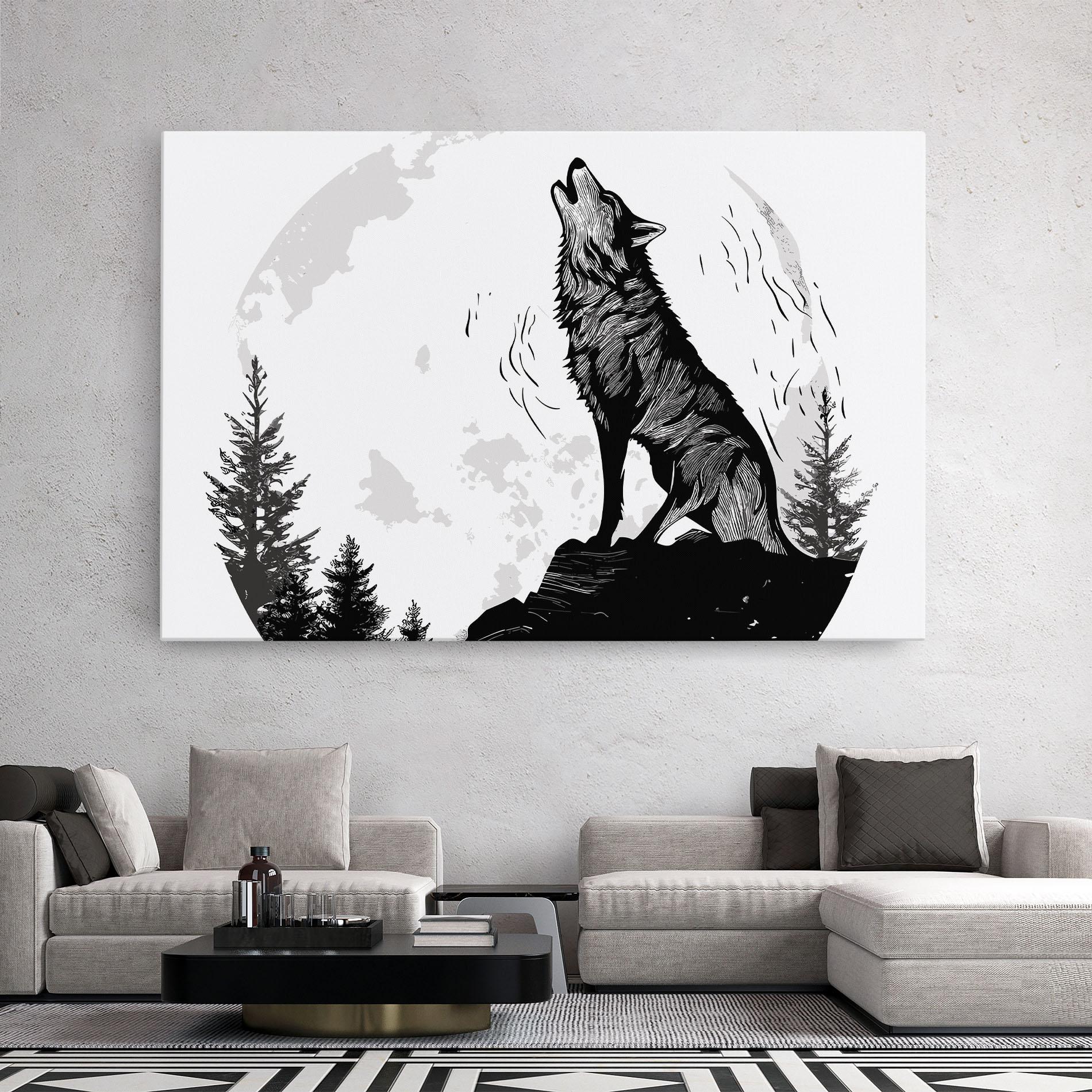 Картина на платно Grey Moon Wolf mockup 2