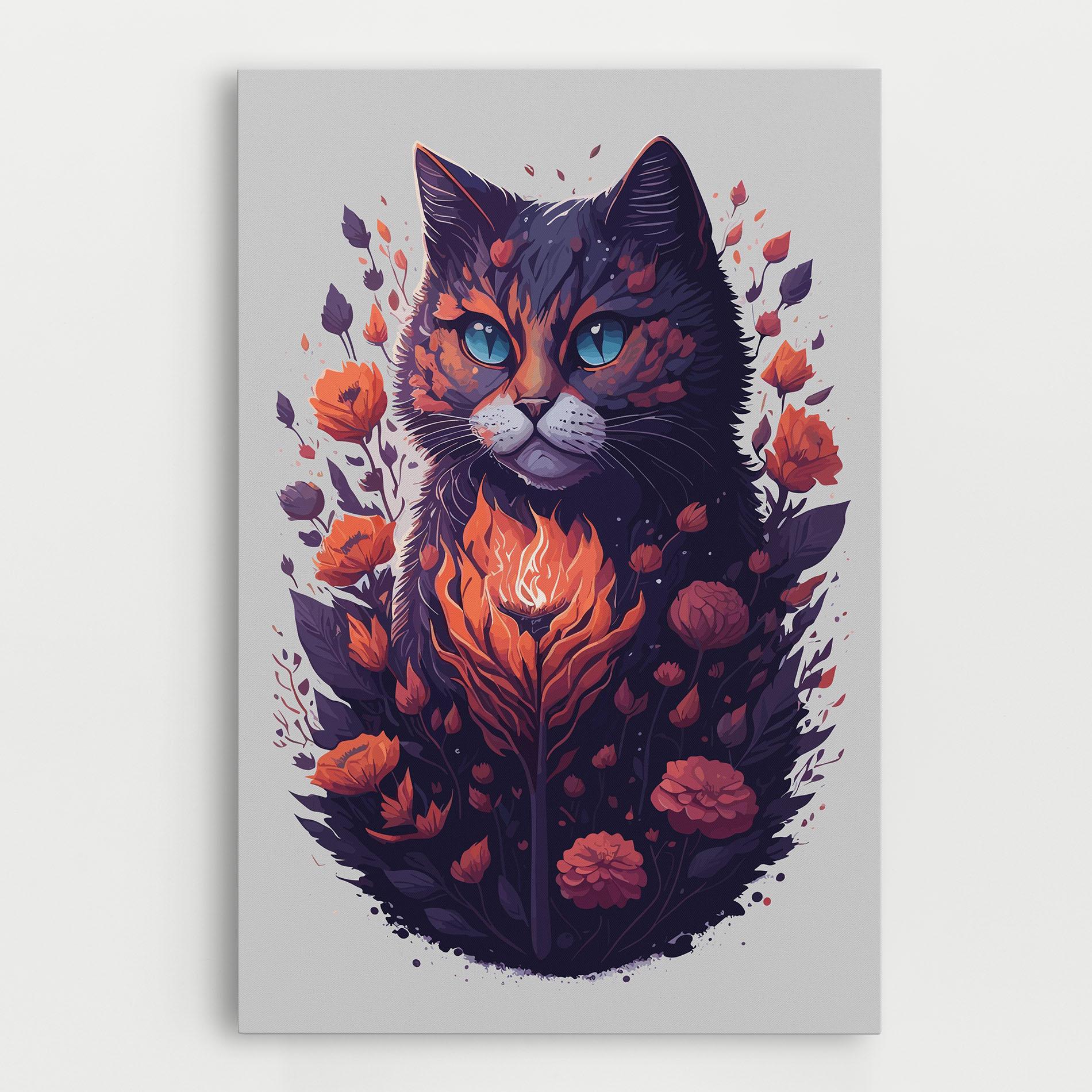Картина на платно Fire Cat mockup 0