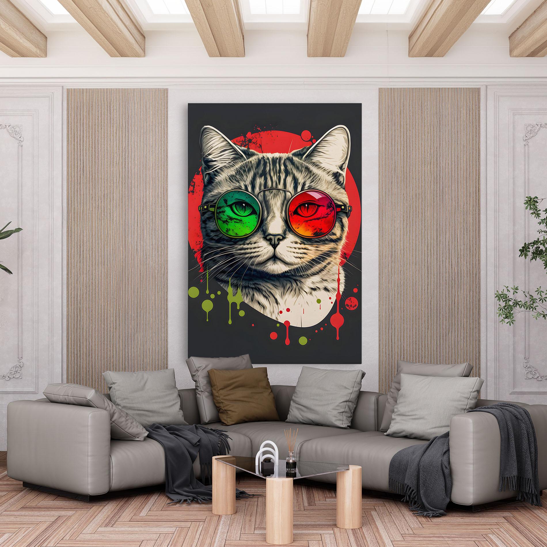 Картина на платно Green Red Glasses Cat mockup 6