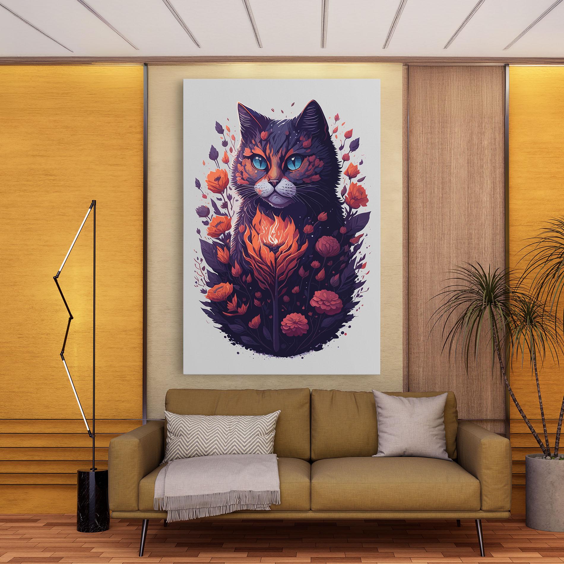 Картина на платно Fire Cat mockup 9