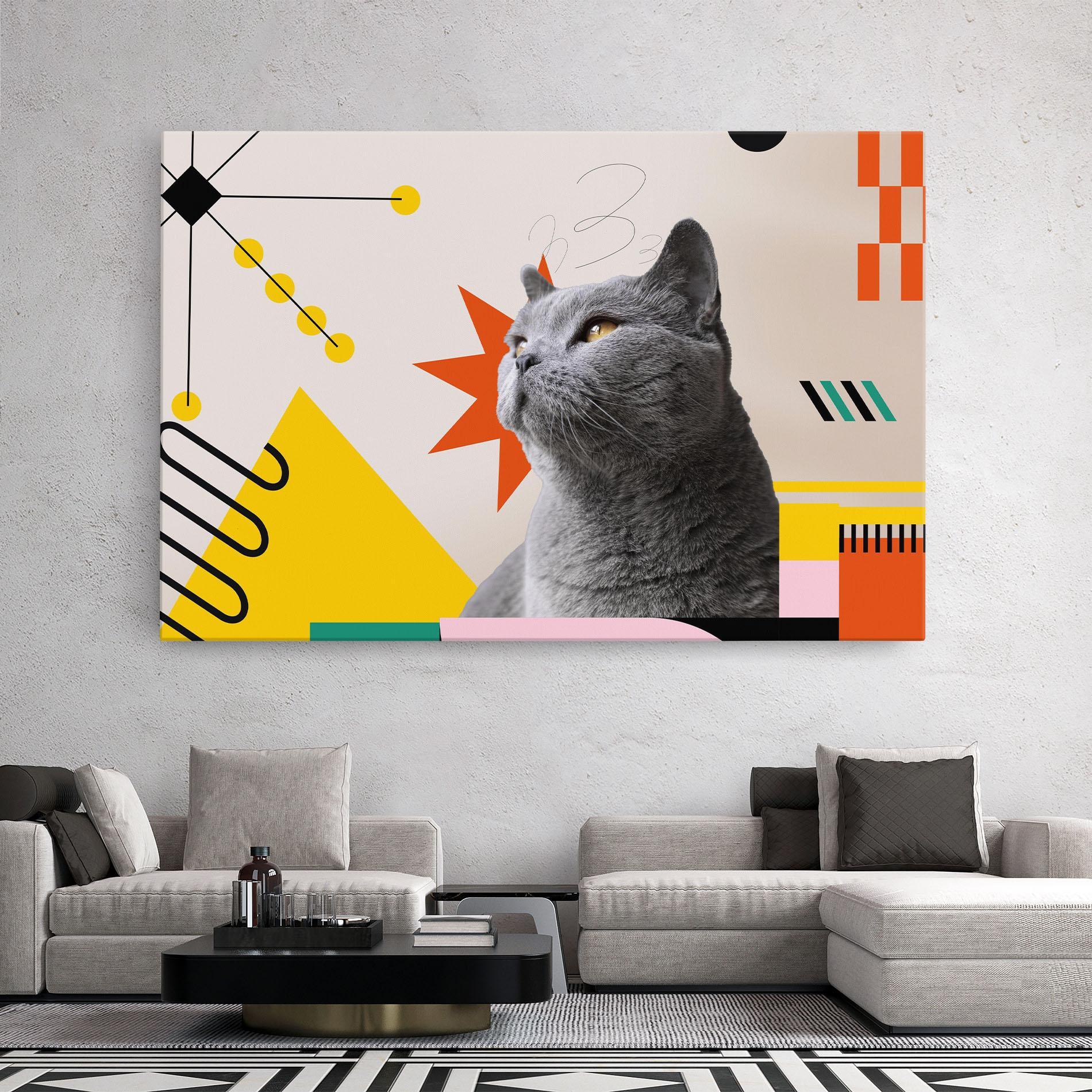 Картина на платно Colorful Graphic Cat mockup 2