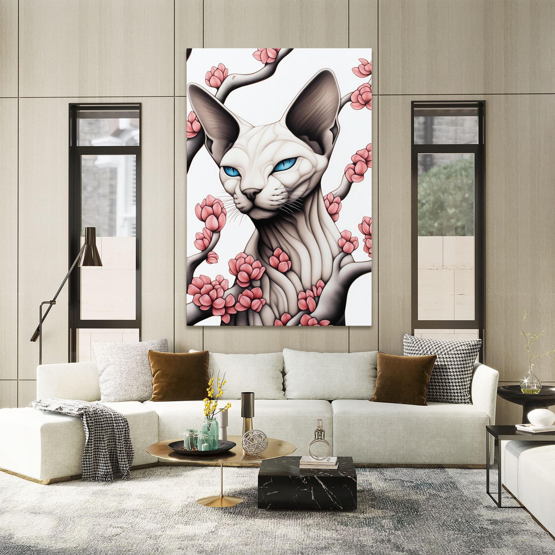 Картина на платно Blue Eyes Cat Drawing mockup 2