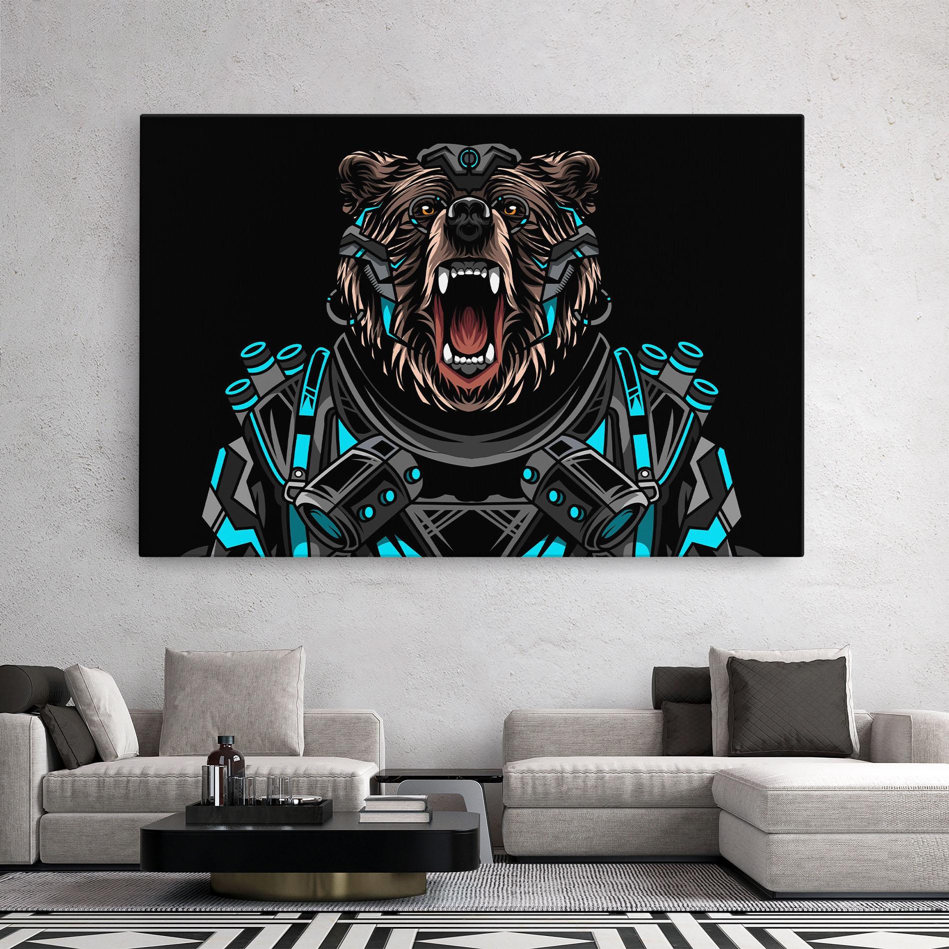 Картина на платно Black Cyborg Bear mockup 2