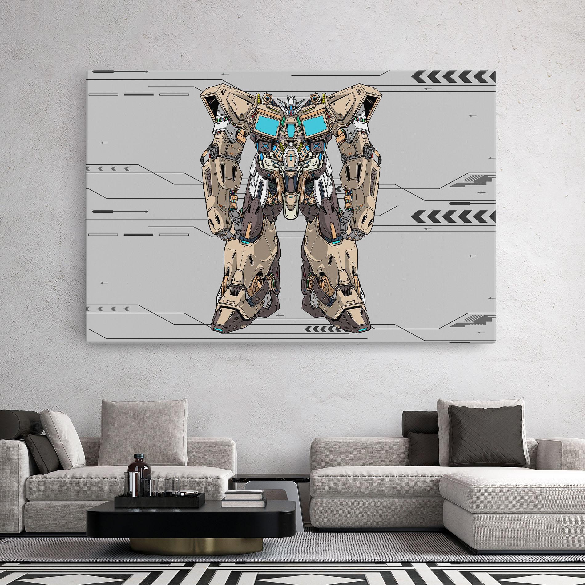 Картина на платно Cream Blue Robot mockup 2