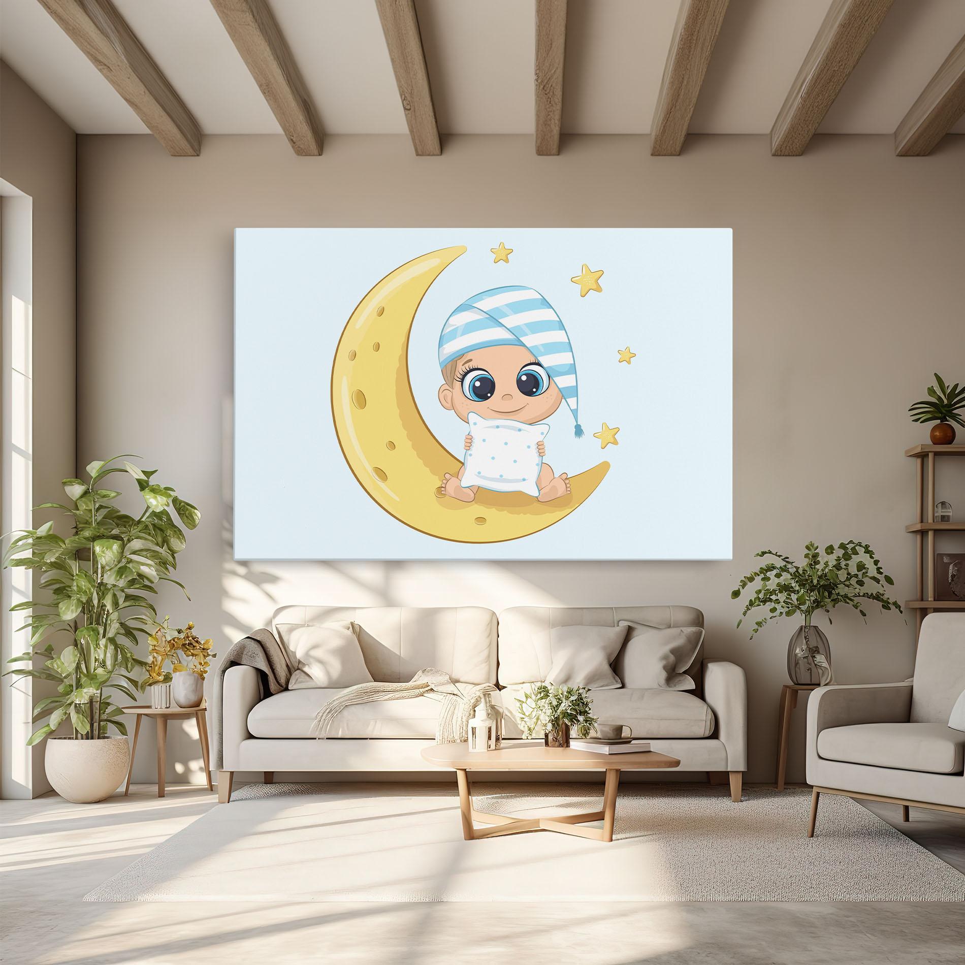 Картина на платно Baby On Moon mockup 6
