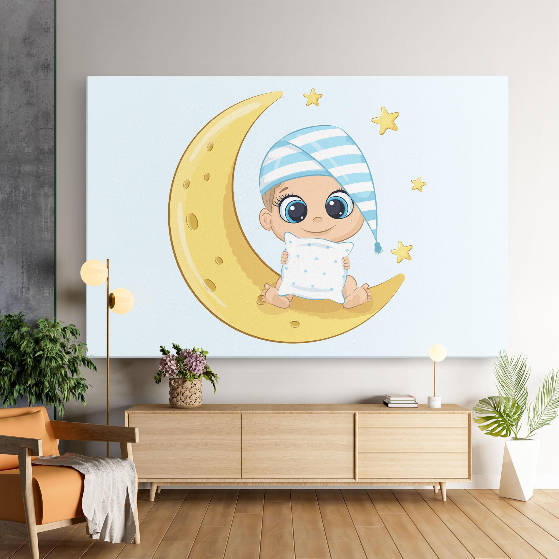 Картина на платно Baby On Moon mockup 9