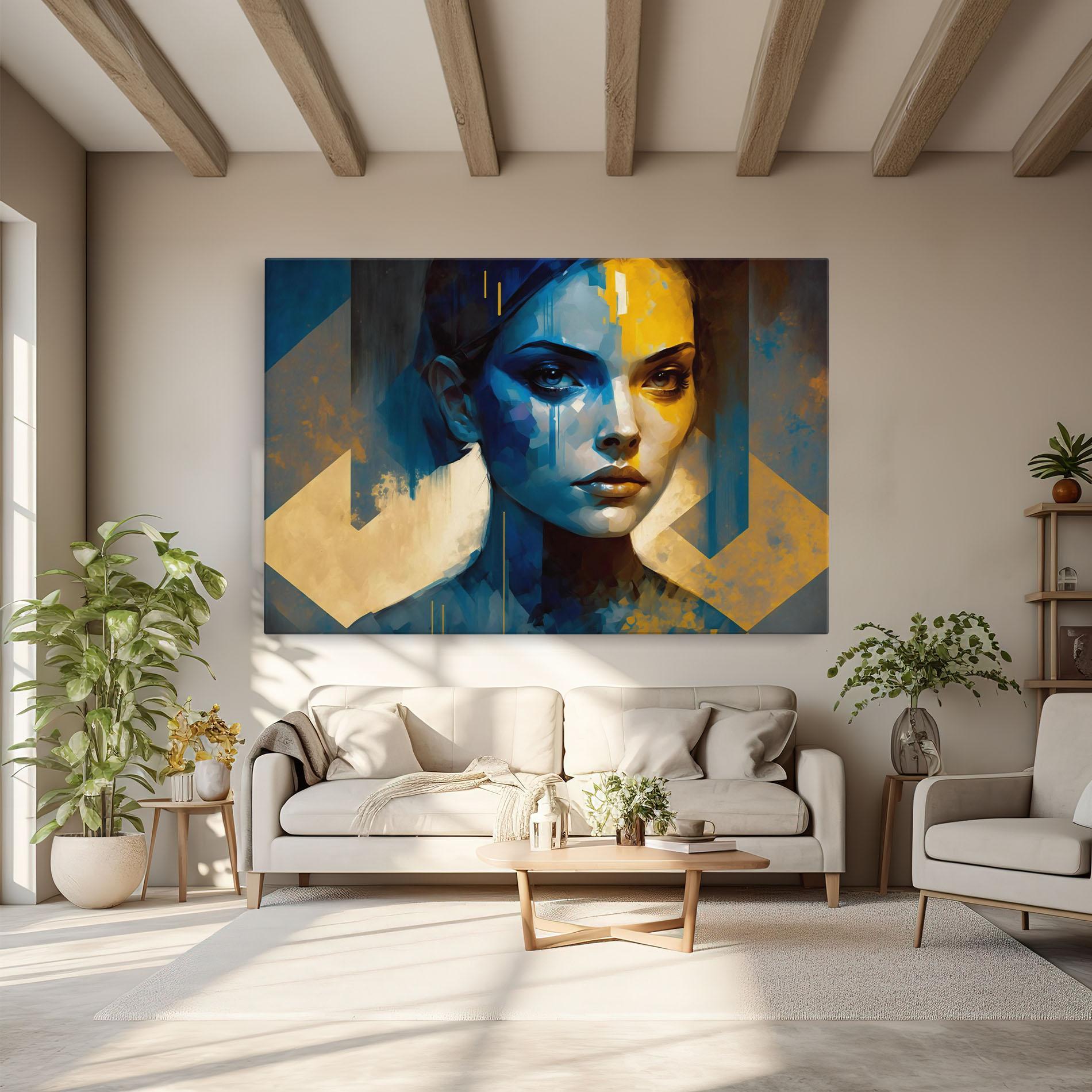 Картина на платно Gold Blue Face mockup 6