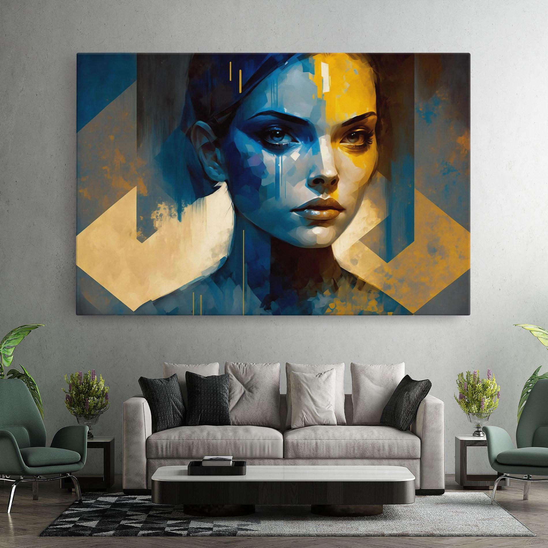 Картина на платно Gold Blue Face mockup 7