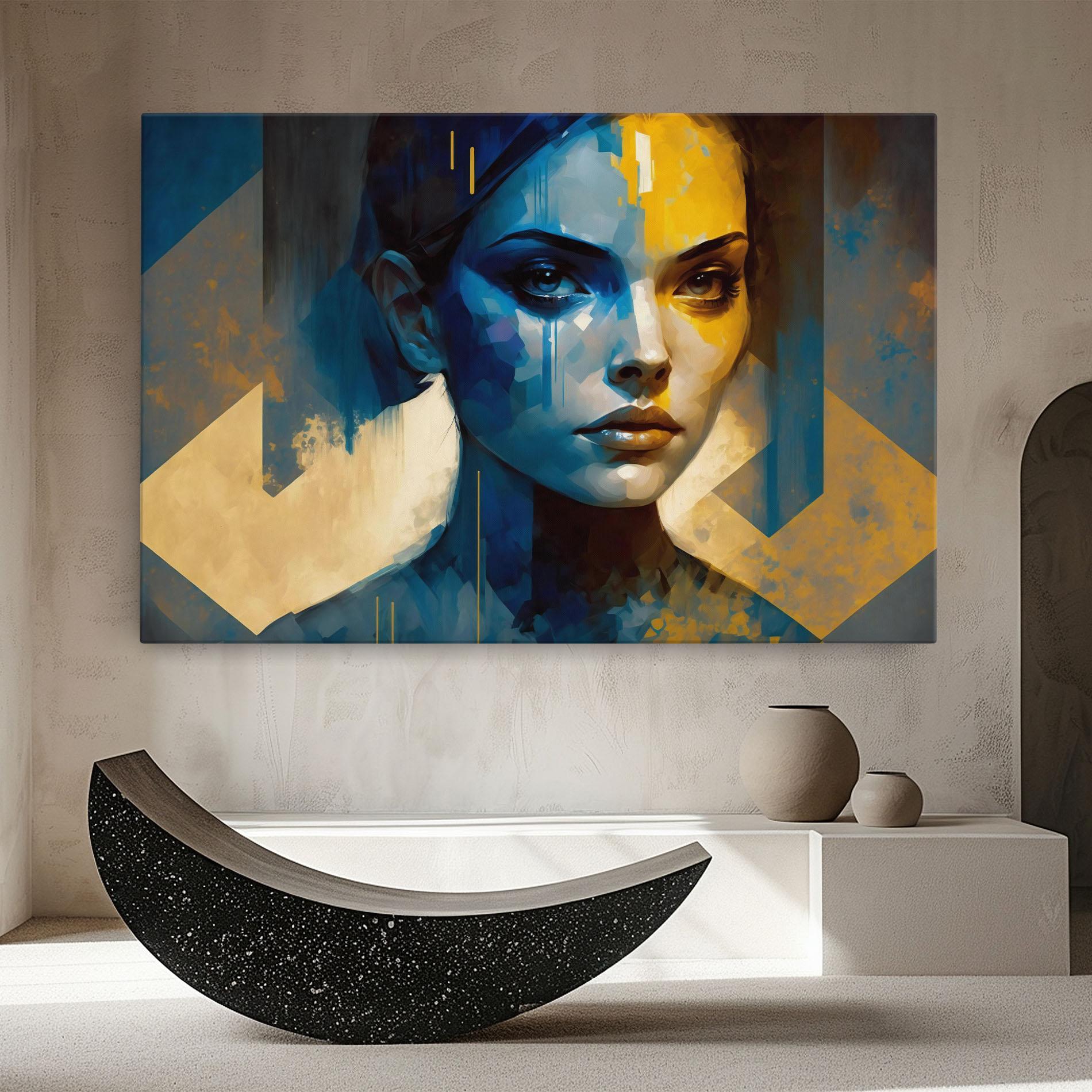 Картина на платно Gold Blue Face mockup 8