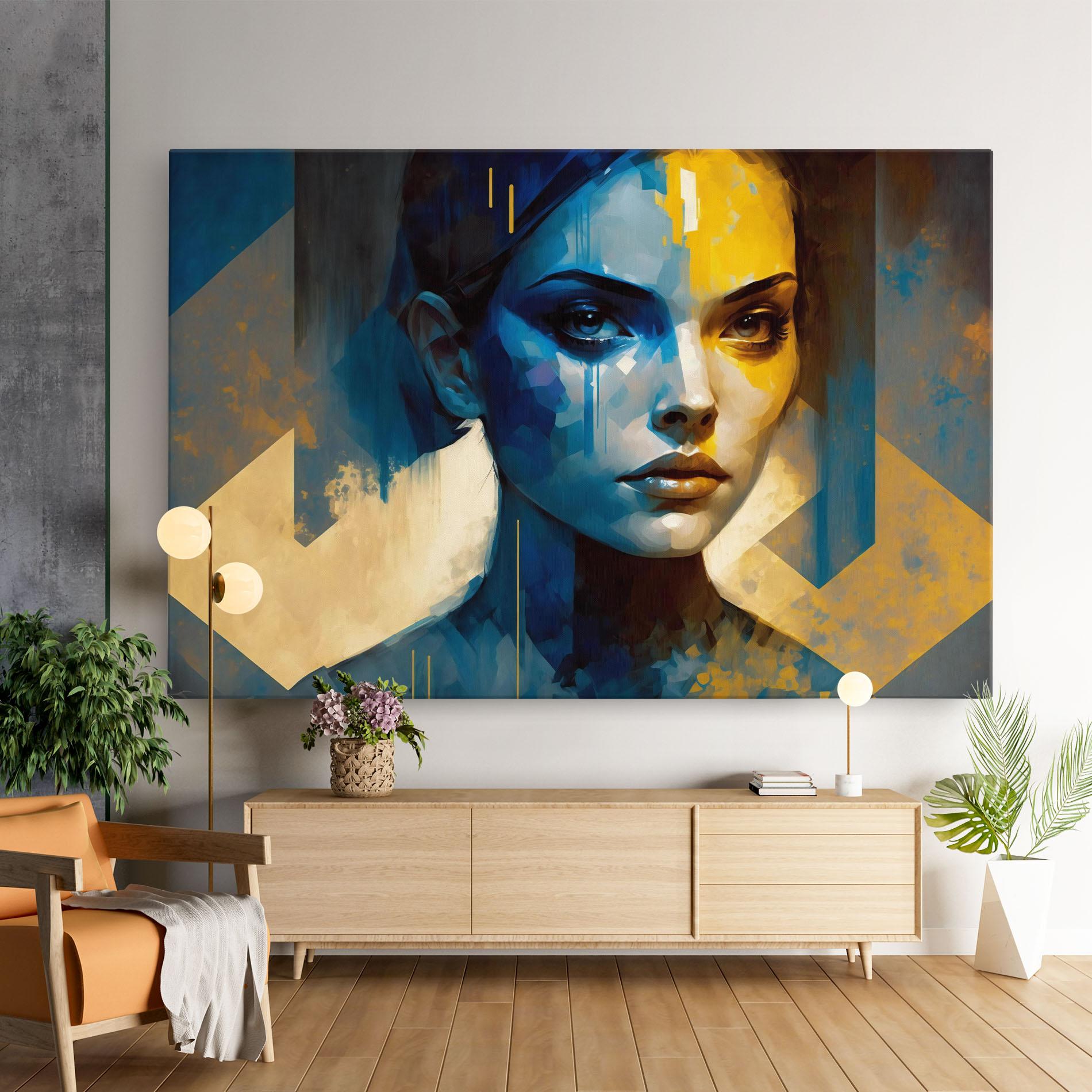 Картина на платно Gold Blue Face mockup 9