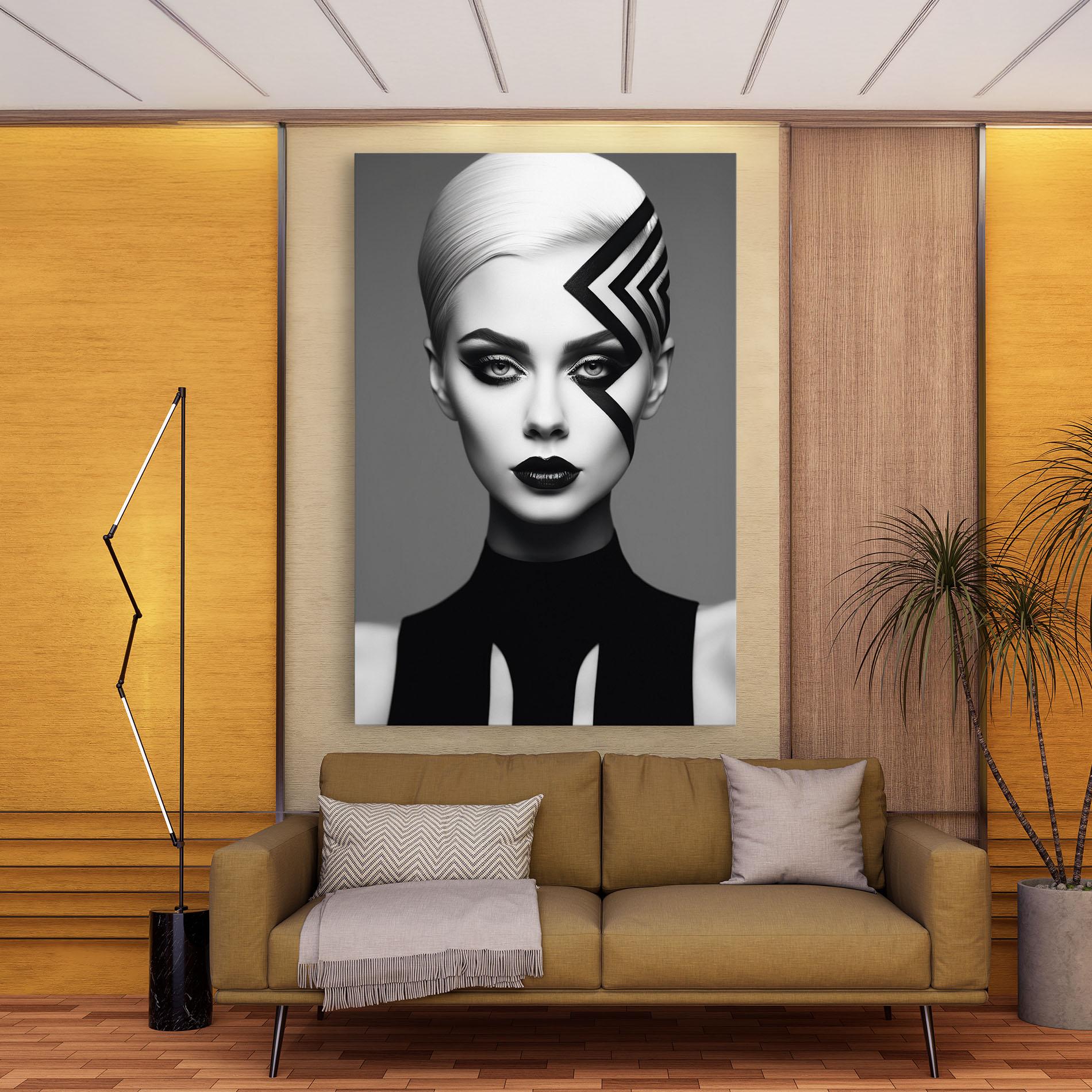 Картина на платно Black Lines On Face mockup 9