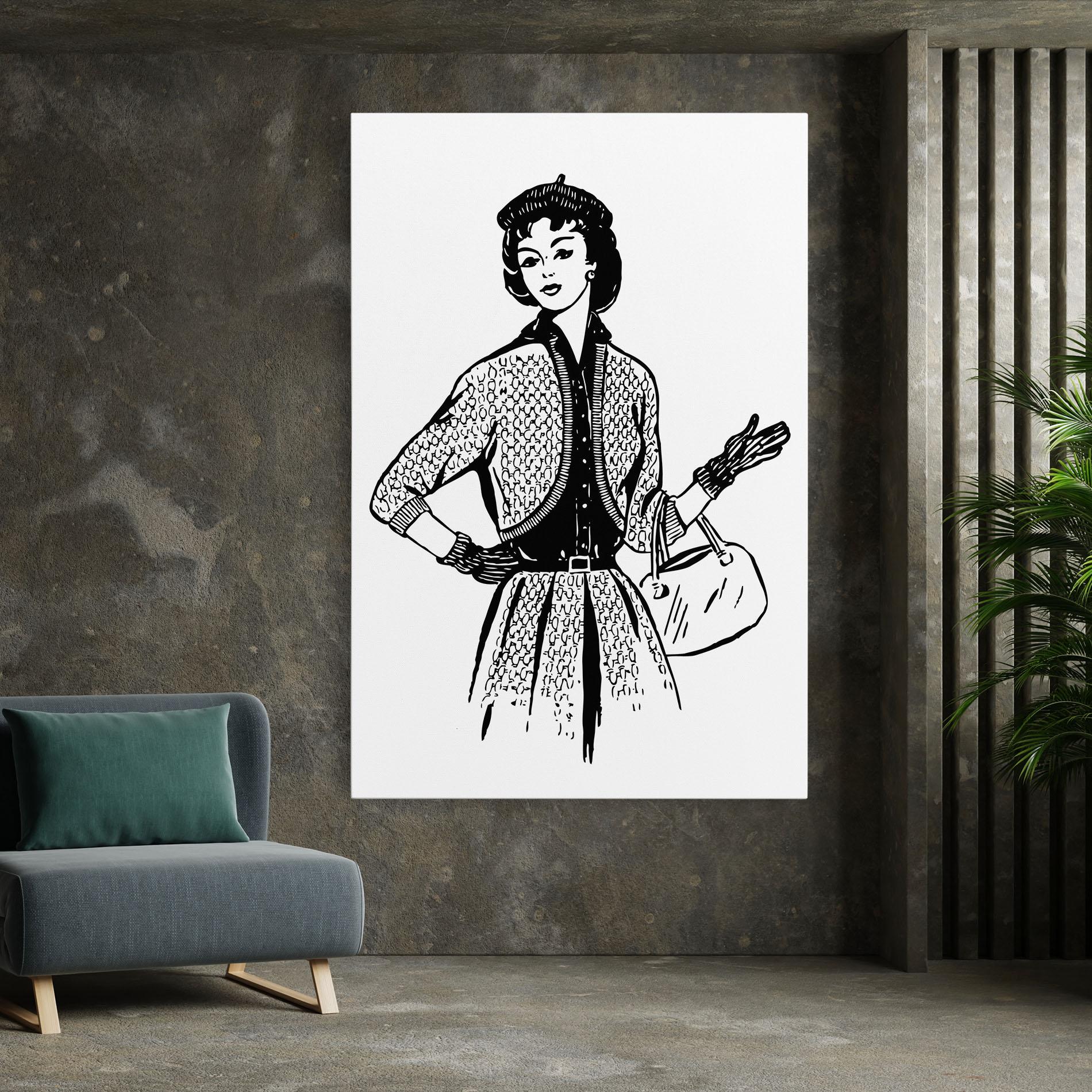 Картина на платно Vintage Woman Line mockup 7