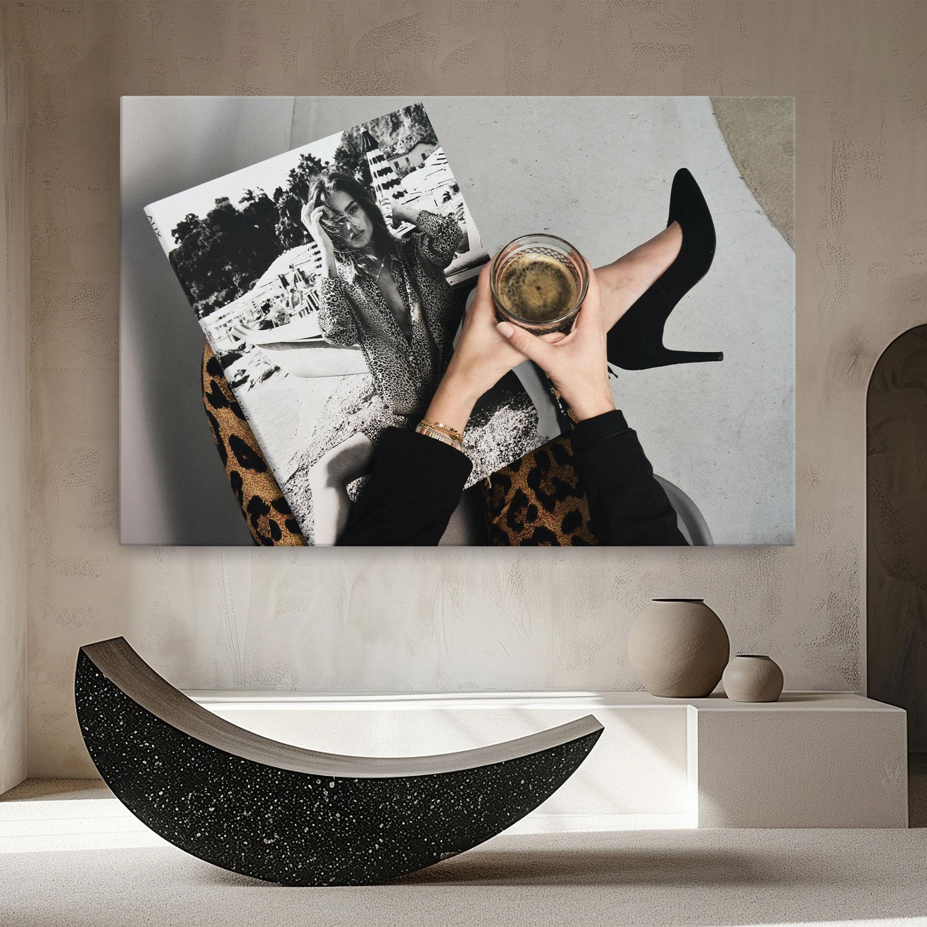 Картина на платно Black Shoes Holding Coffee mockup 8