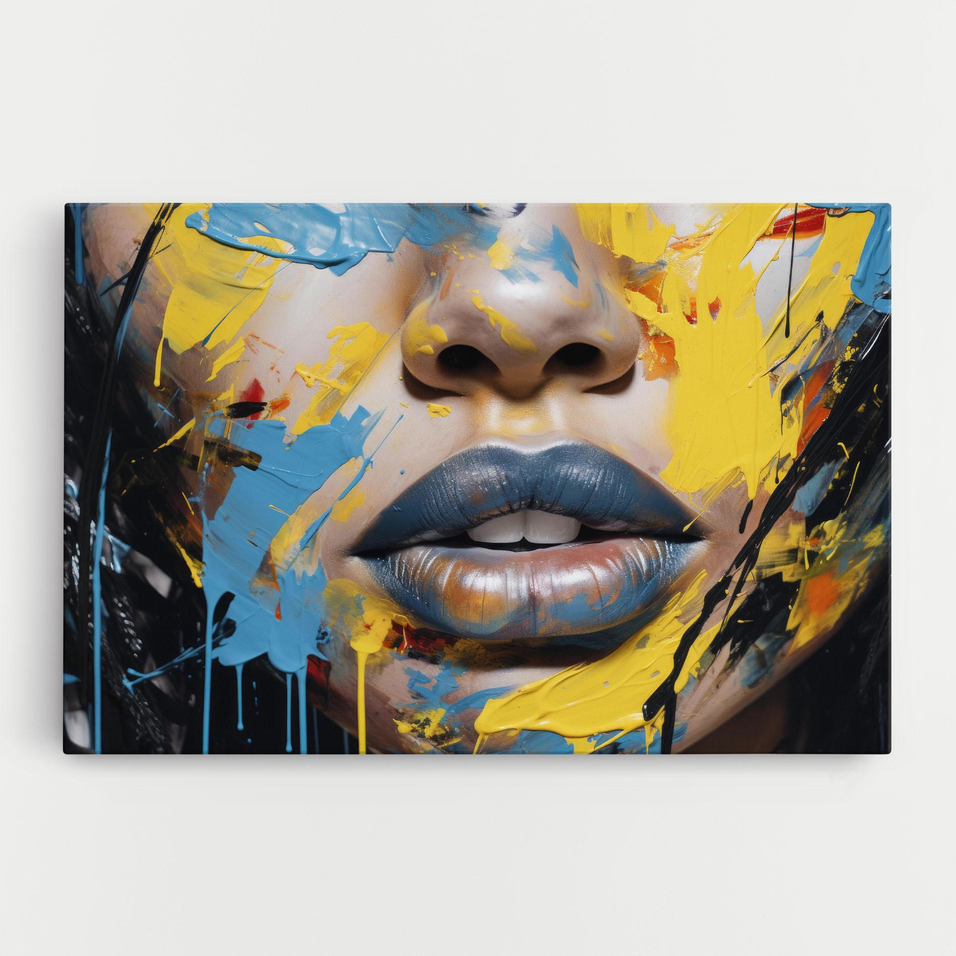 Картина на платно Yellow Blue Lips Art mockup 0