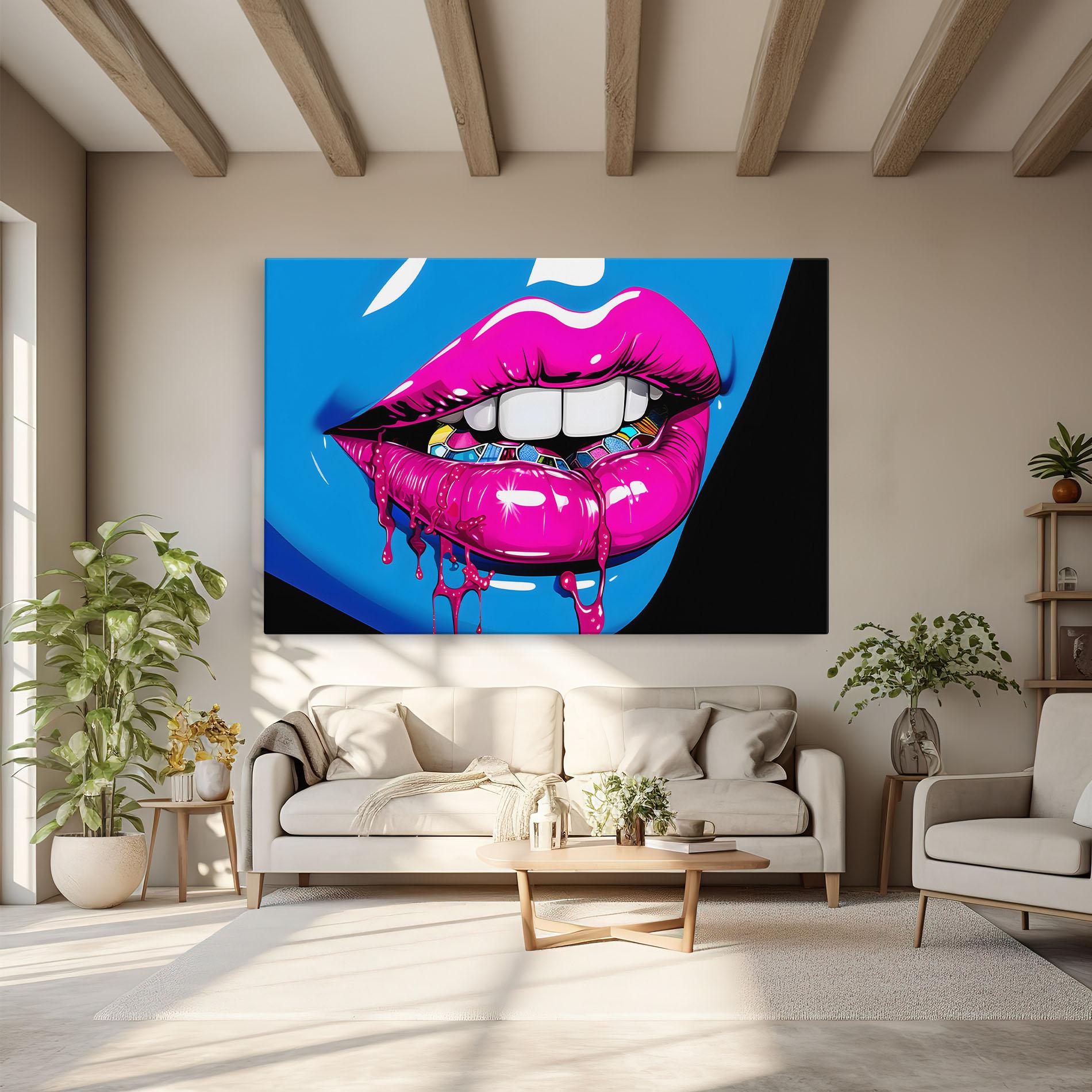 Картина на платно Blue Pink Lips Art mockup 6