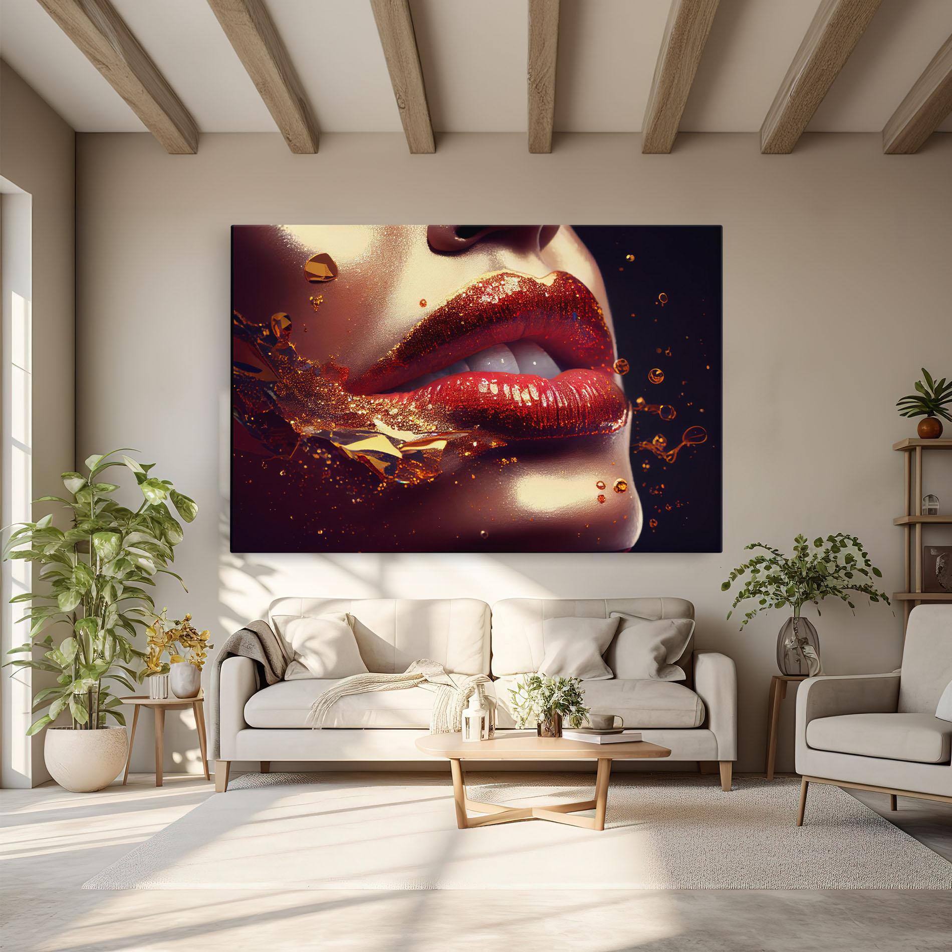 Картина на платно Gold Glitter Lips mockup 6